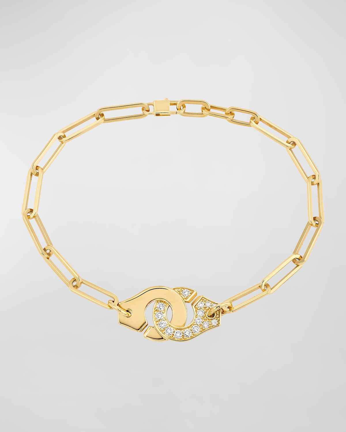 DINH VAN Yellow Gold Menottes R12 Large Bracelet with One Side of Diamonds