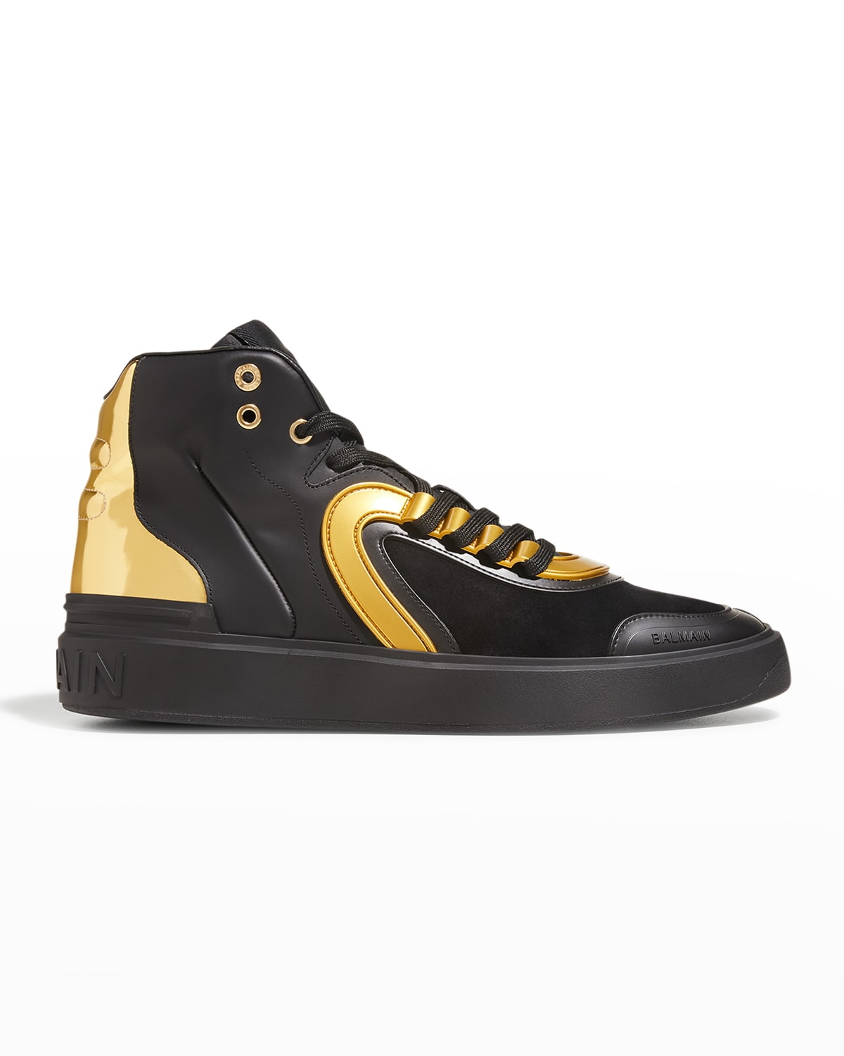 Versace Collection Black Pony Hair Patent Leather HI-Top Zip-Up Fashion Sneaker 