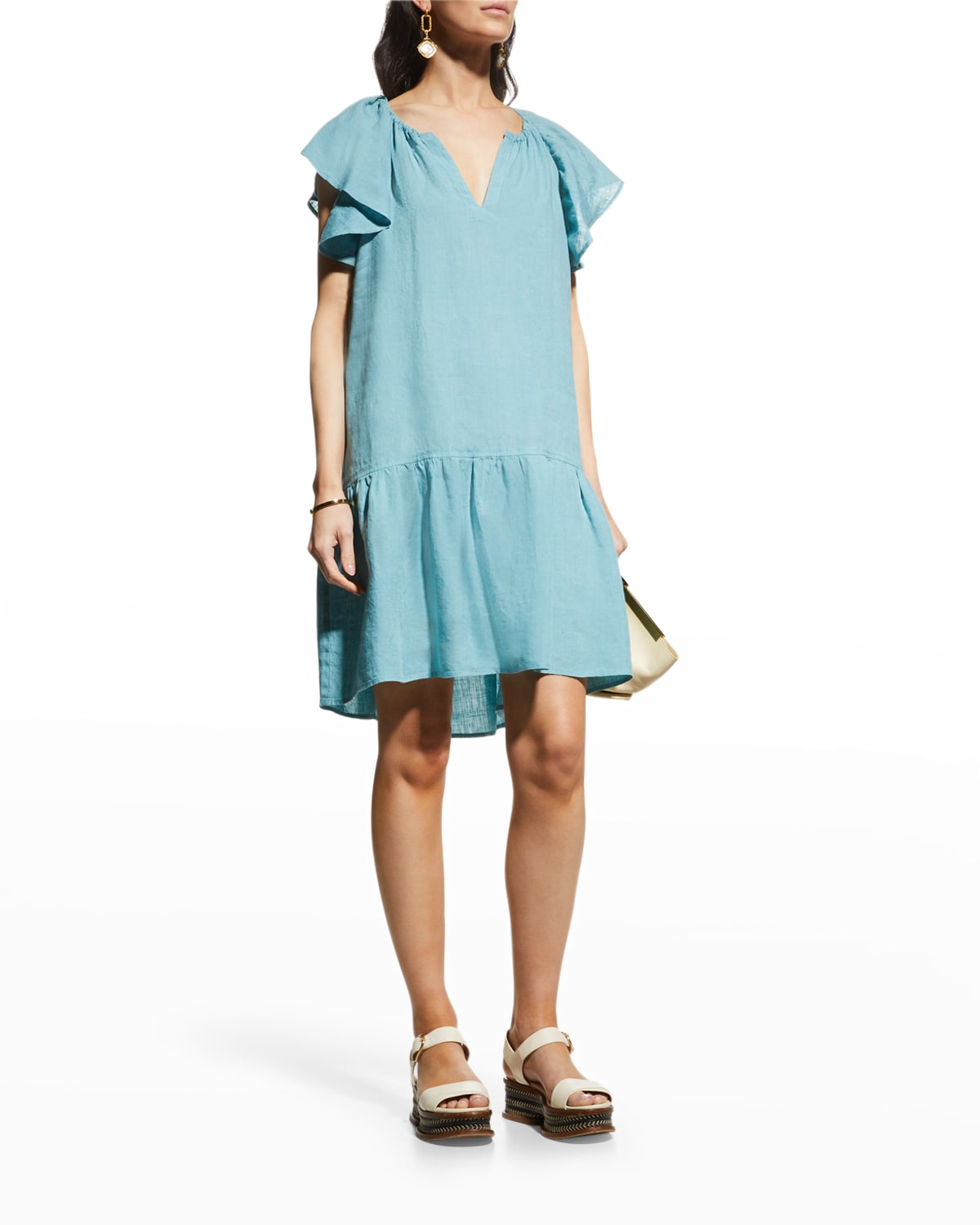 Blue Flutter Sleeves Dress | Neiman Marcus