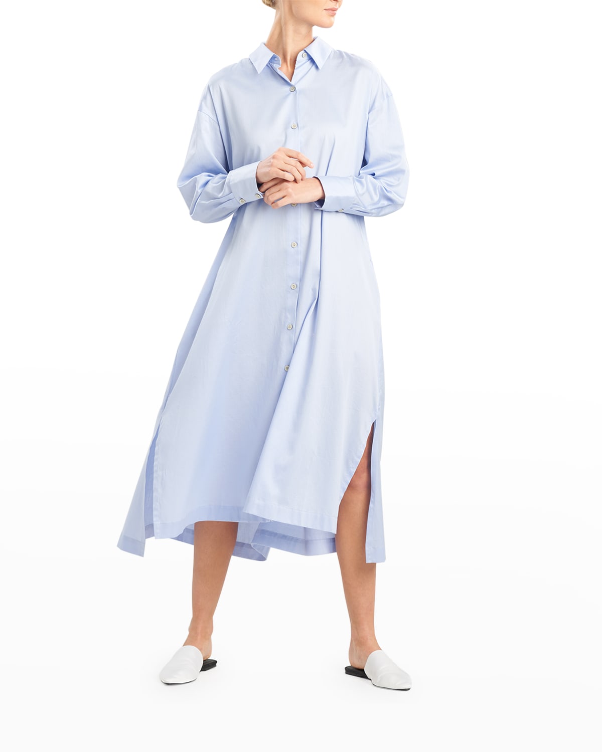 Long Sleeves Pleated Shirtdress | Neiman Marcus
