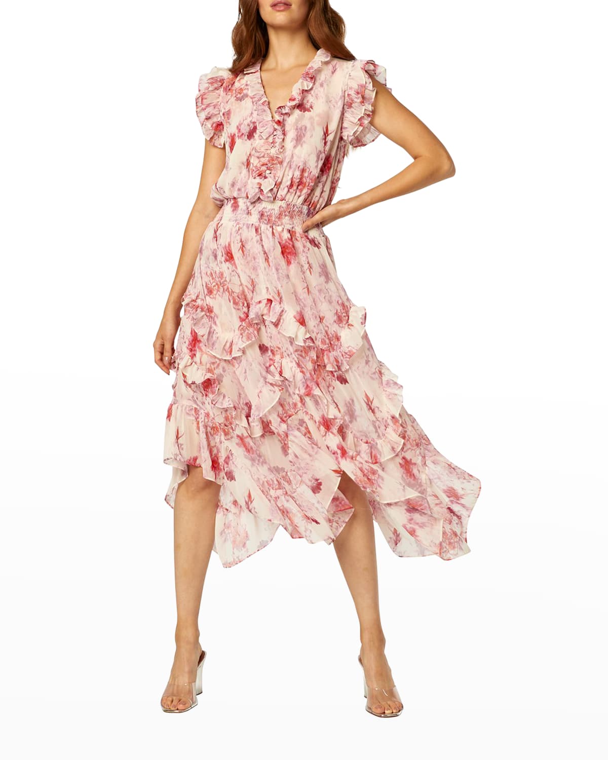 ruffled fit & flare tie-belt midi wrap dress for women