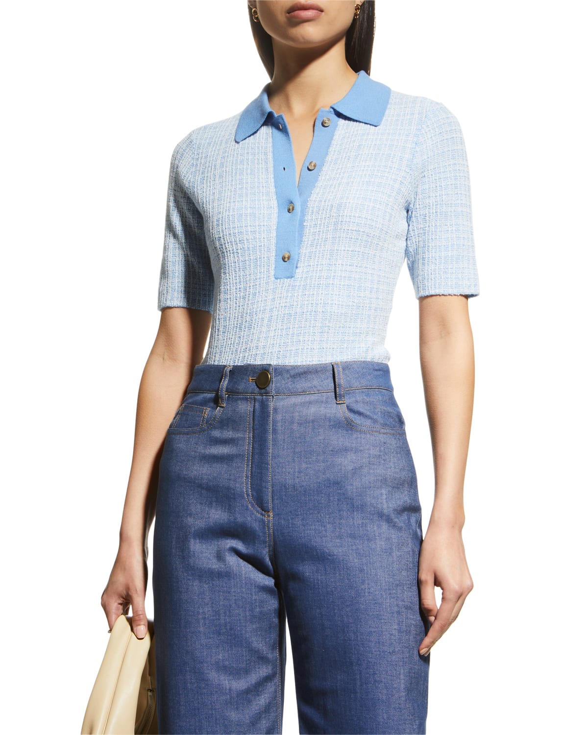 【高品質】 VICTORIA V 国内発| BECKHAM Tシャツ メランジリブニット ニット・セーター Victoria Beckham Top | Neiman Marcus