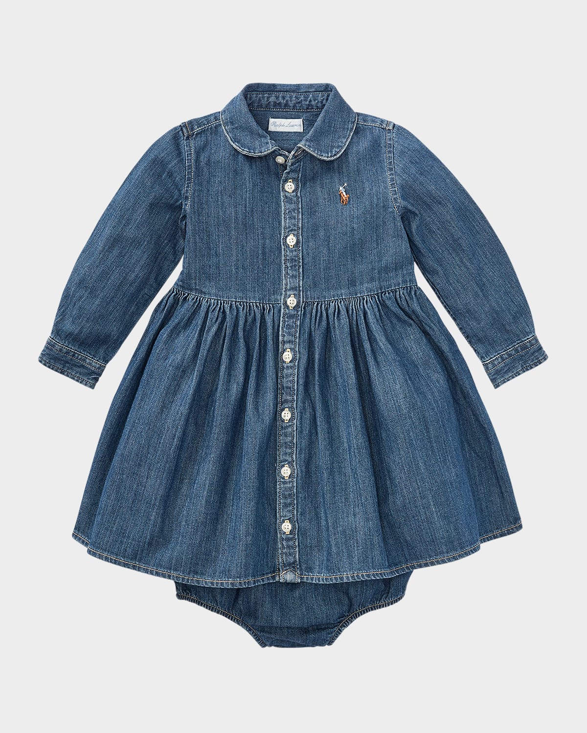Ralph Lauren Childrenswear Girl's Belted Fit-and-Flare Denim Shirtdress, Size 3M-24M