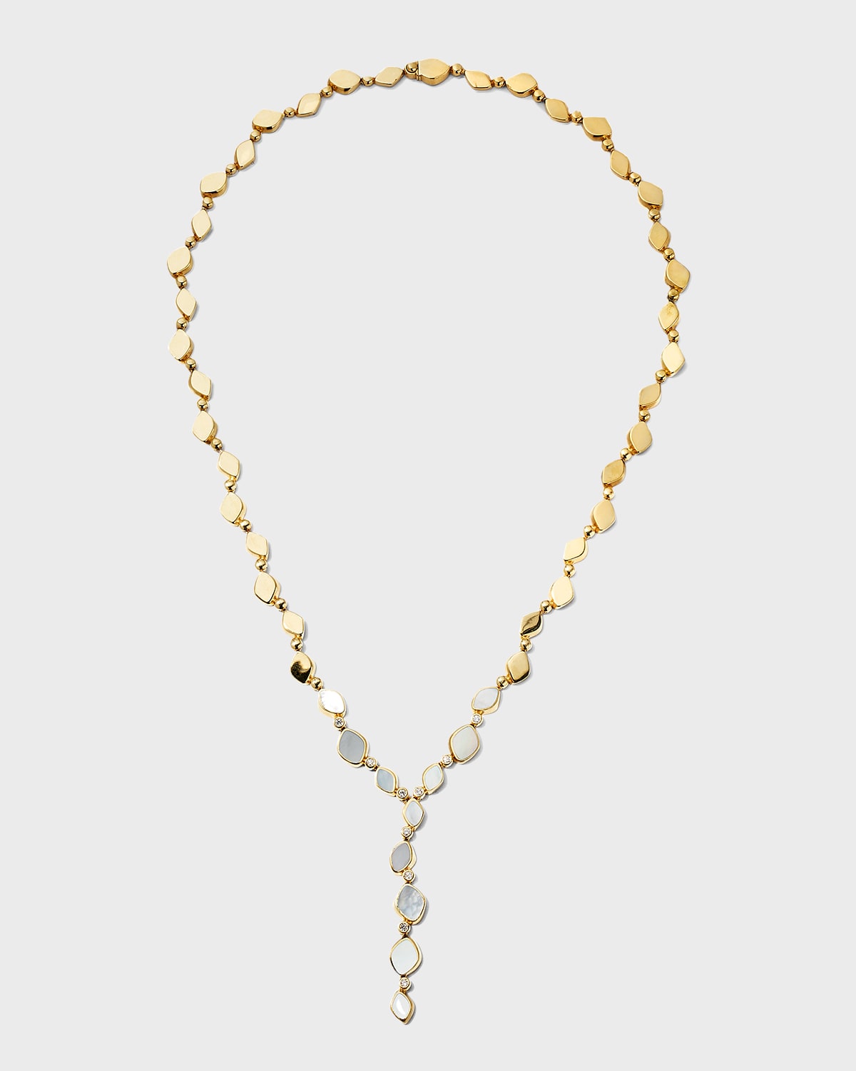 Vendorafa Yellow Gold Pebble Necklace with Mother-of-Pearl and Diamonds