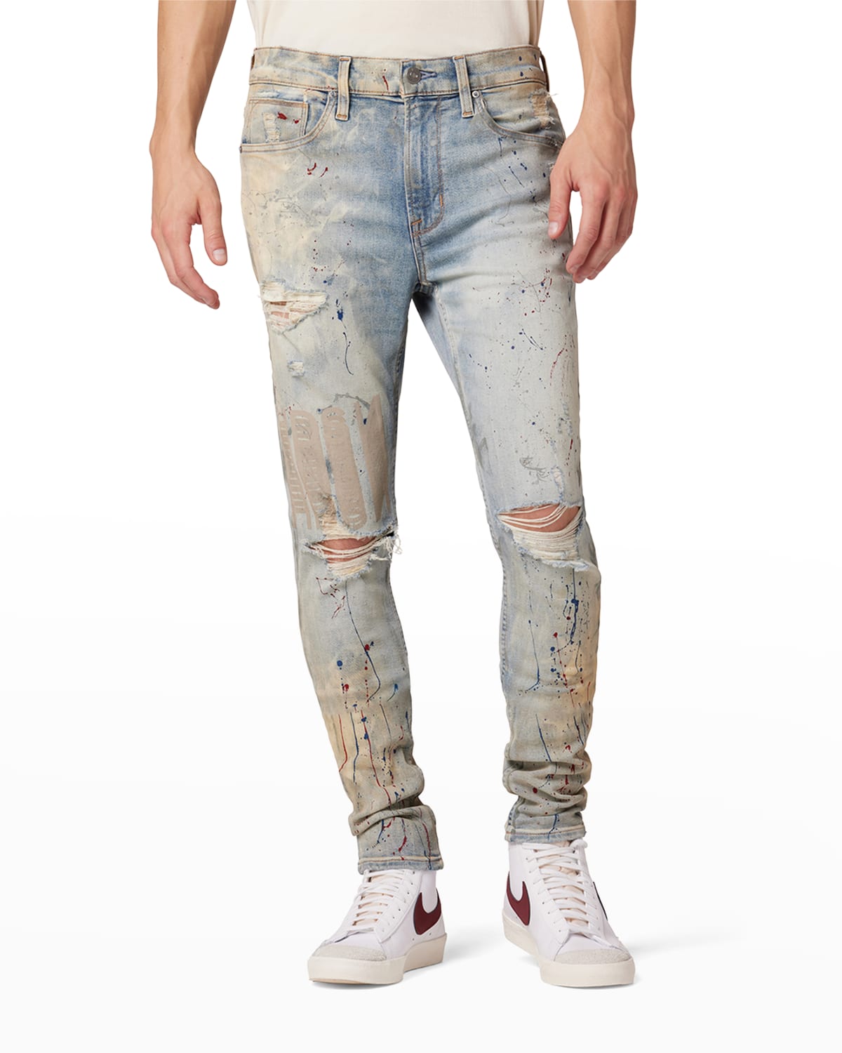 mens paint splatter ripped jeans