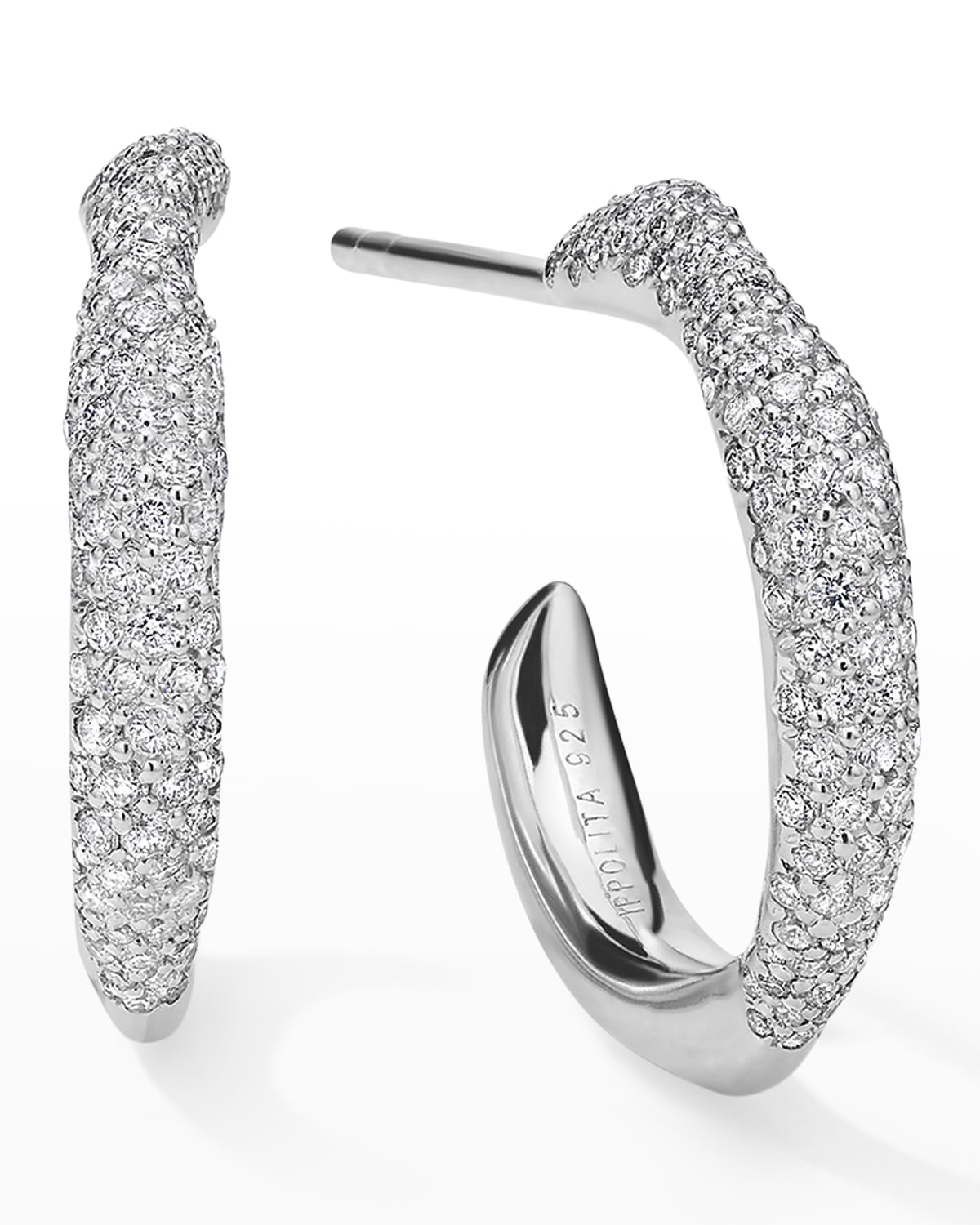 Ippolita Stardust Frontal Pave Squiggle Hoop Earrings with Diamonds