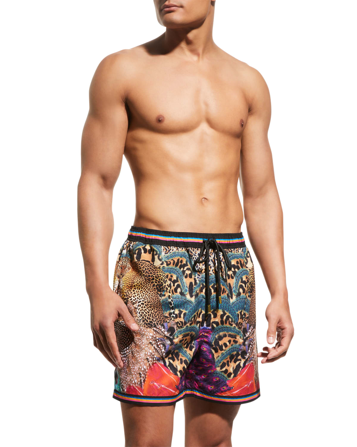 Camilla Men's Parrot-Print Swim Shorts 