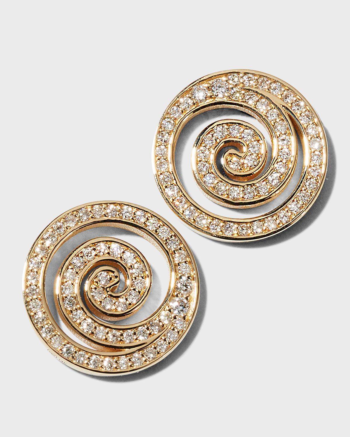 Yellow Gold Diamond Spiral Stud Earrings