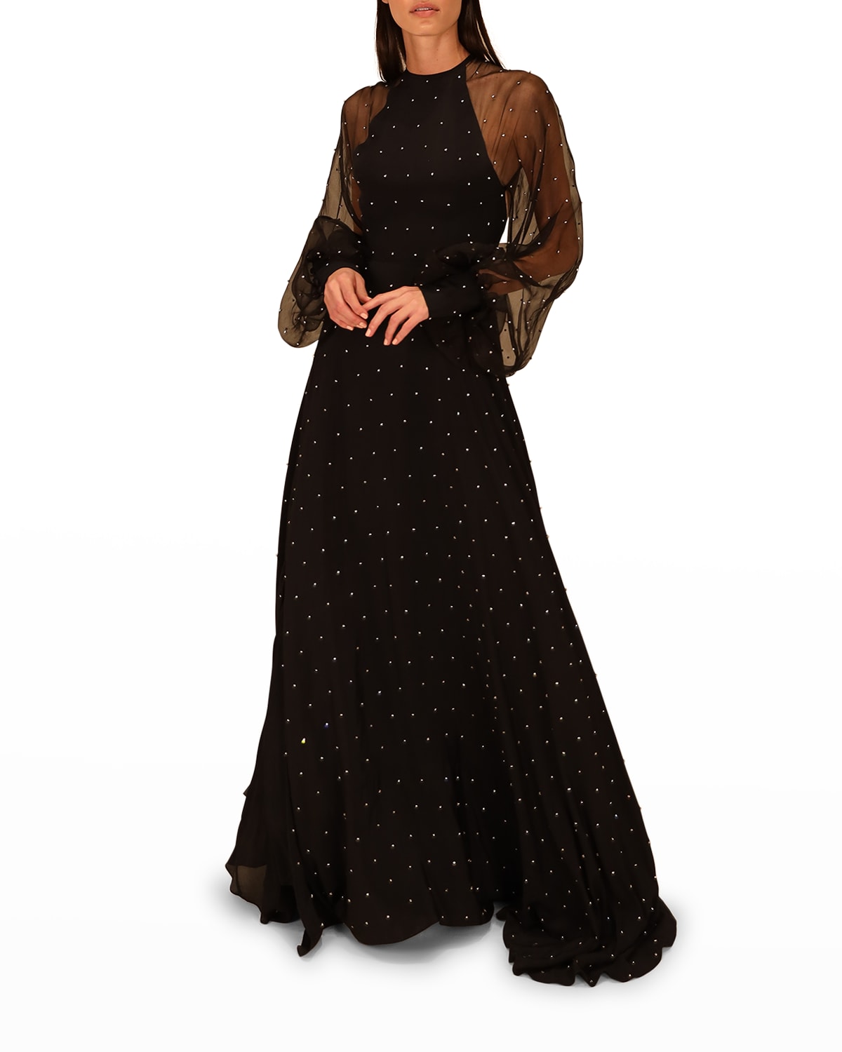 sheer long sleeve formal dress