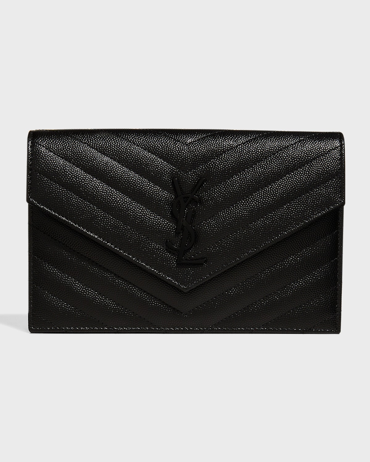 Saint Laurent YSL Monogram Small Wallet on Chain in Grained Leather