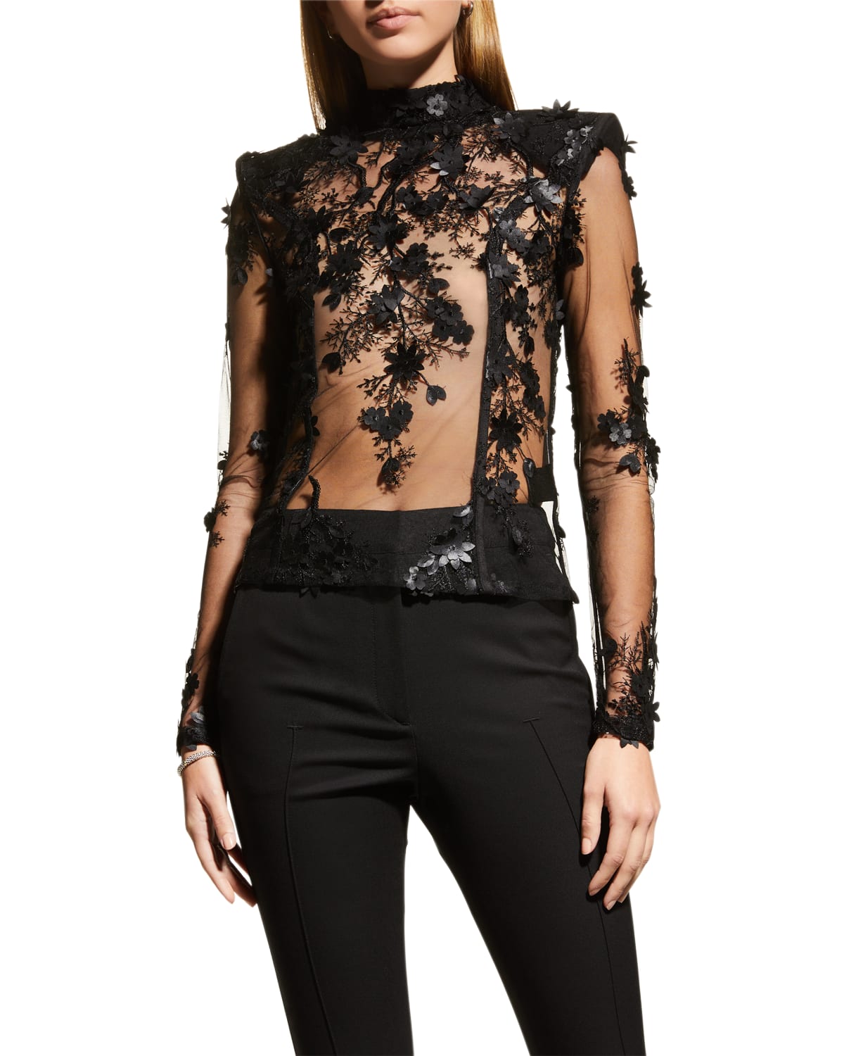 Nicowa Lace Top black allover print elegant Fashion Tops Lace Tops 