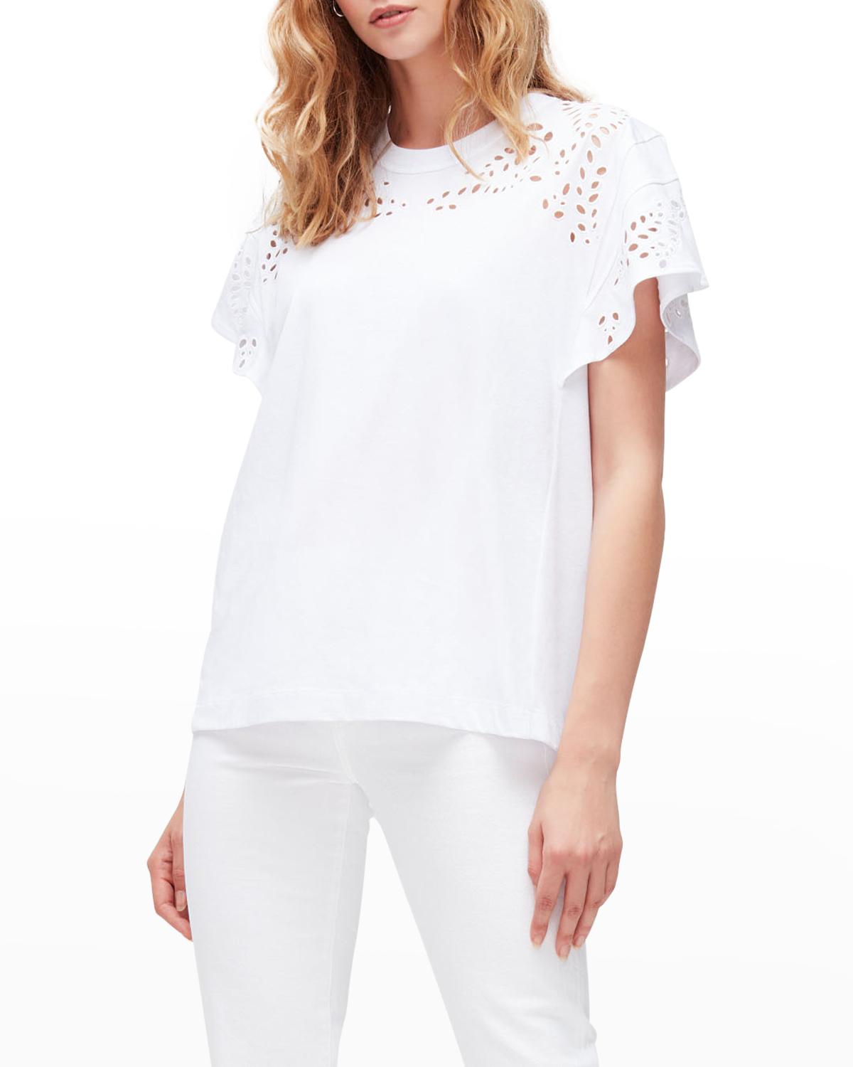 Short Sleeve Double V Neck Eyelet Trim Top – Freckled Poppy