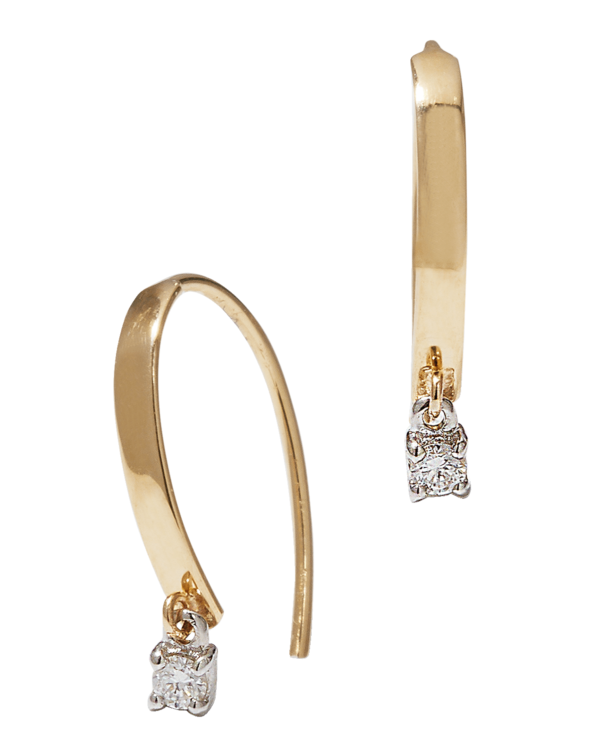 LANA Mini Flat Hooked on Hoop Earrings with Dangle Diamonds