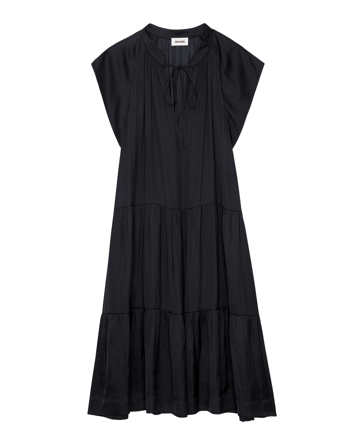 Zadig & Voltaire Rito Satin Self-Tie High Neck Tiered Mini Dress