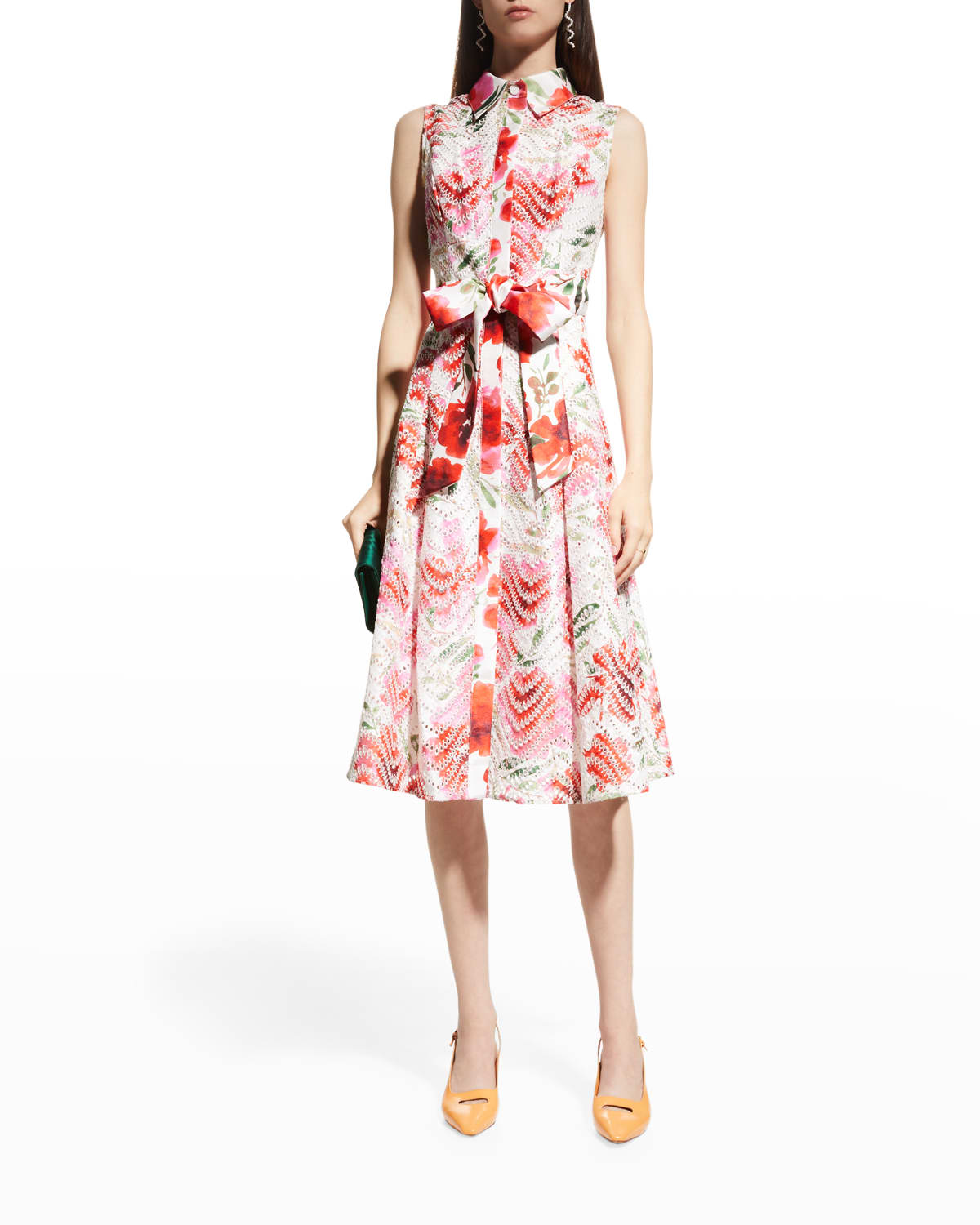 Main St Cut-Out Waist Eyelet Dress White