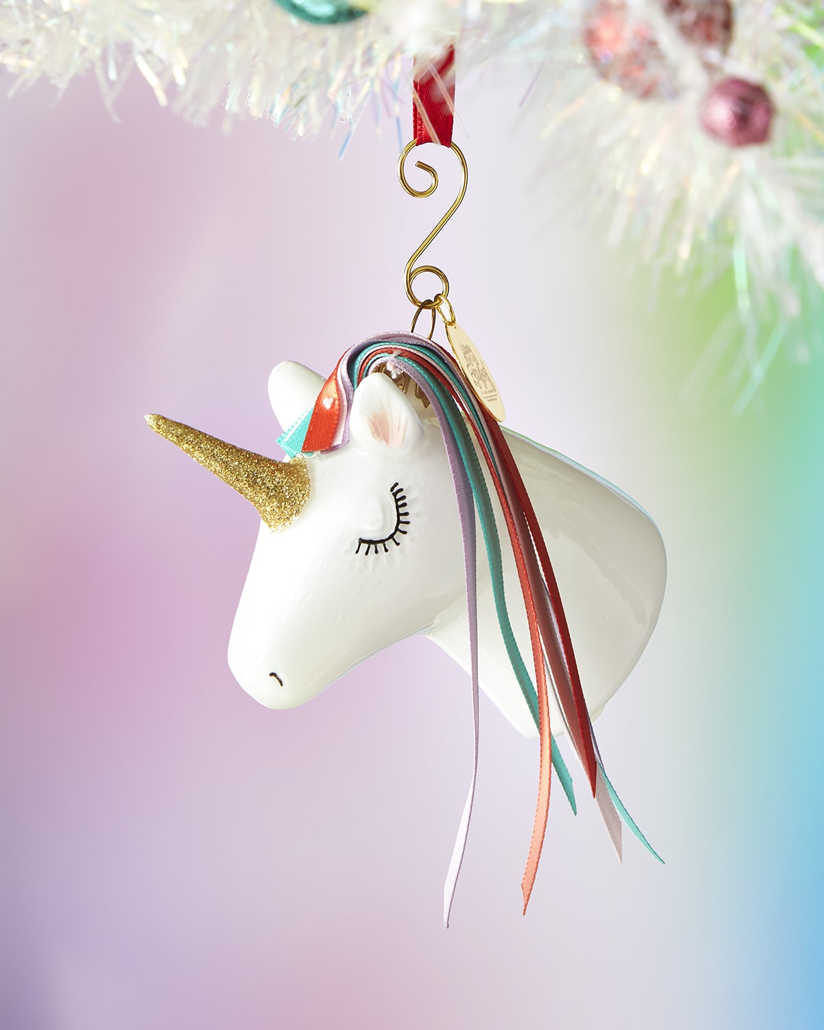 4.5" Happy Sparkly Rainbow flamingo Florida BLOWN Glass Christmas Ornament 