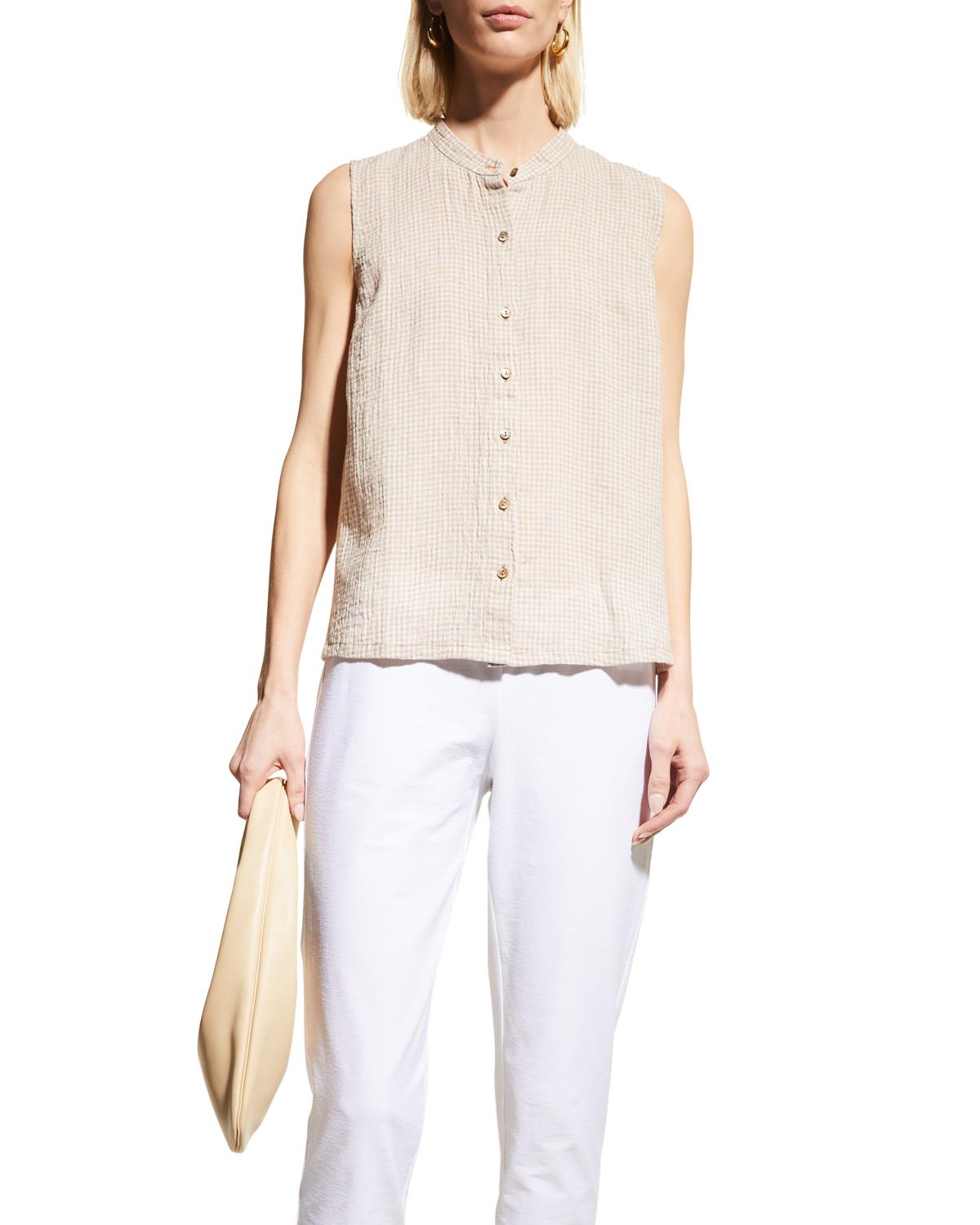 Naman Beige Mandarin Collar Soof Hand Embroidered Top main image 0