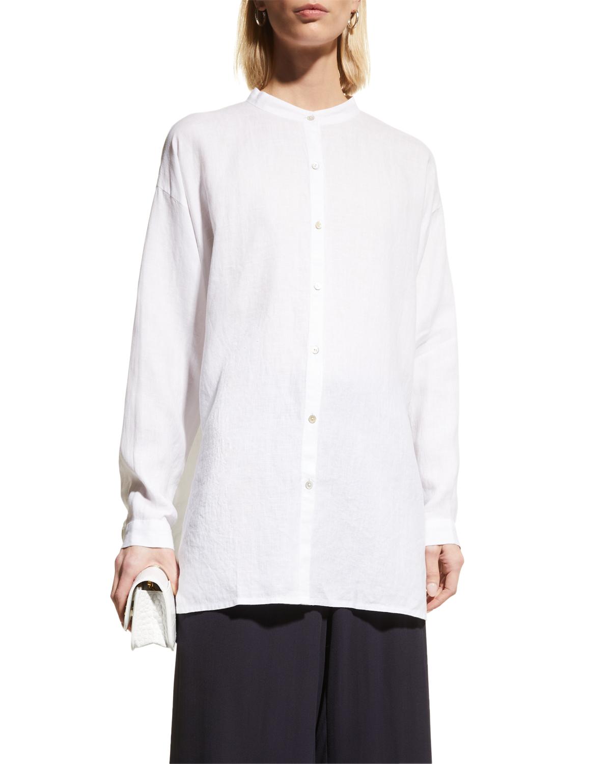 Women Ink Blue Casual Printed Mandarin Collar Top