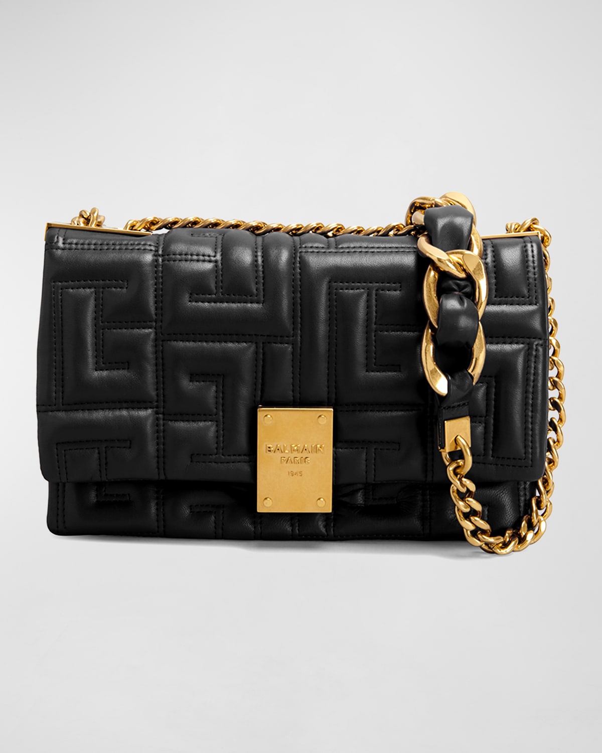 Balmain 1945 Small Monogram-Embossed Shoulder Bag
