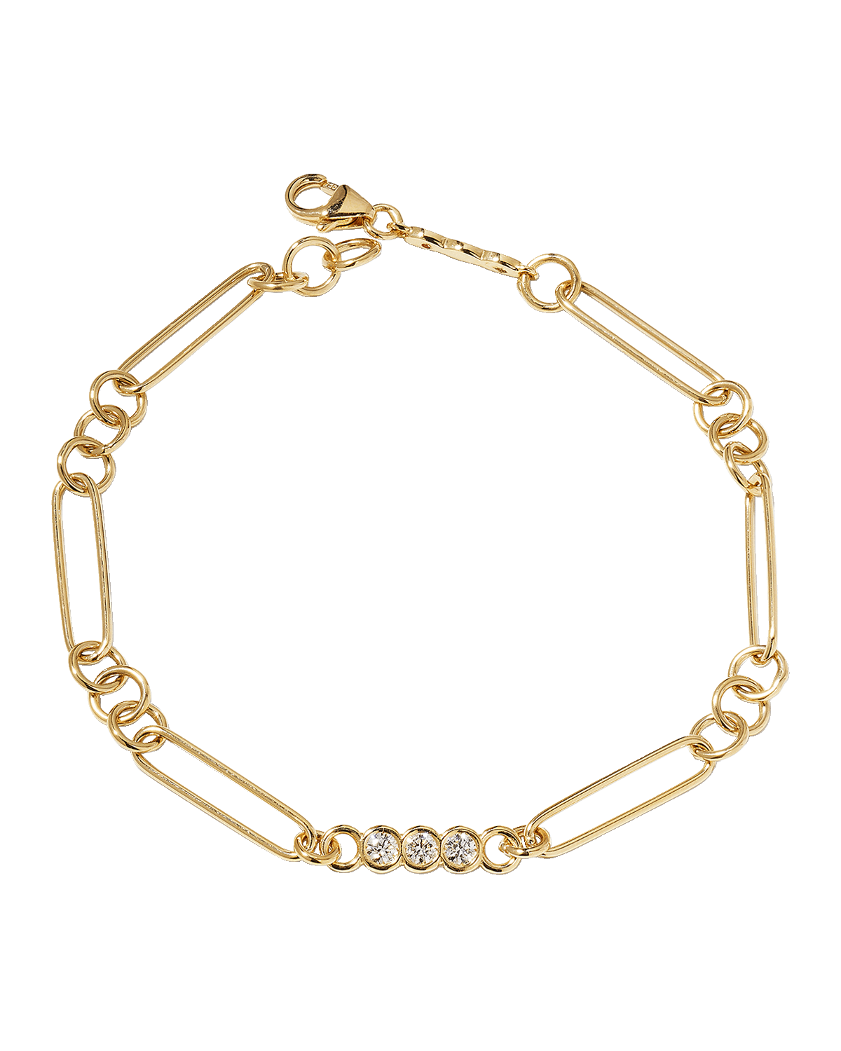 Roberto Coin Yellow Gold Oval-Link Chain Bracelet with Diamond Section