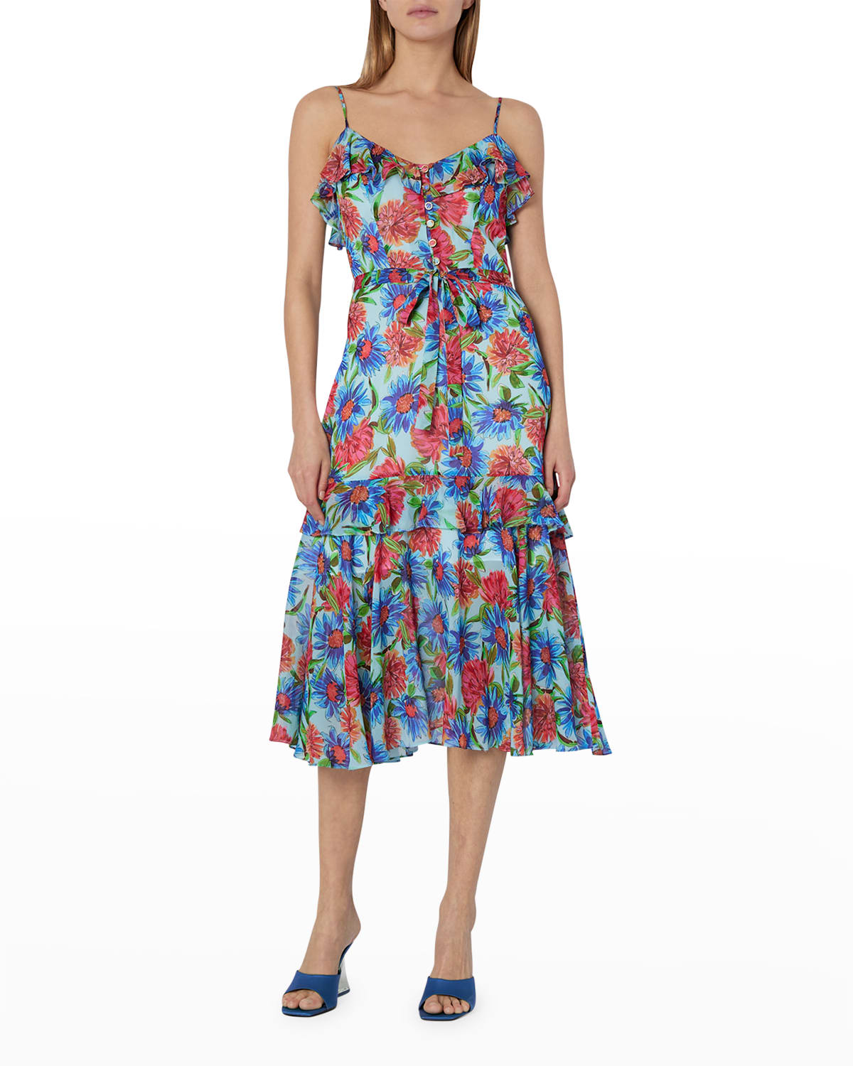 Milly Sleeveless Ruffled Floral-Print Dress