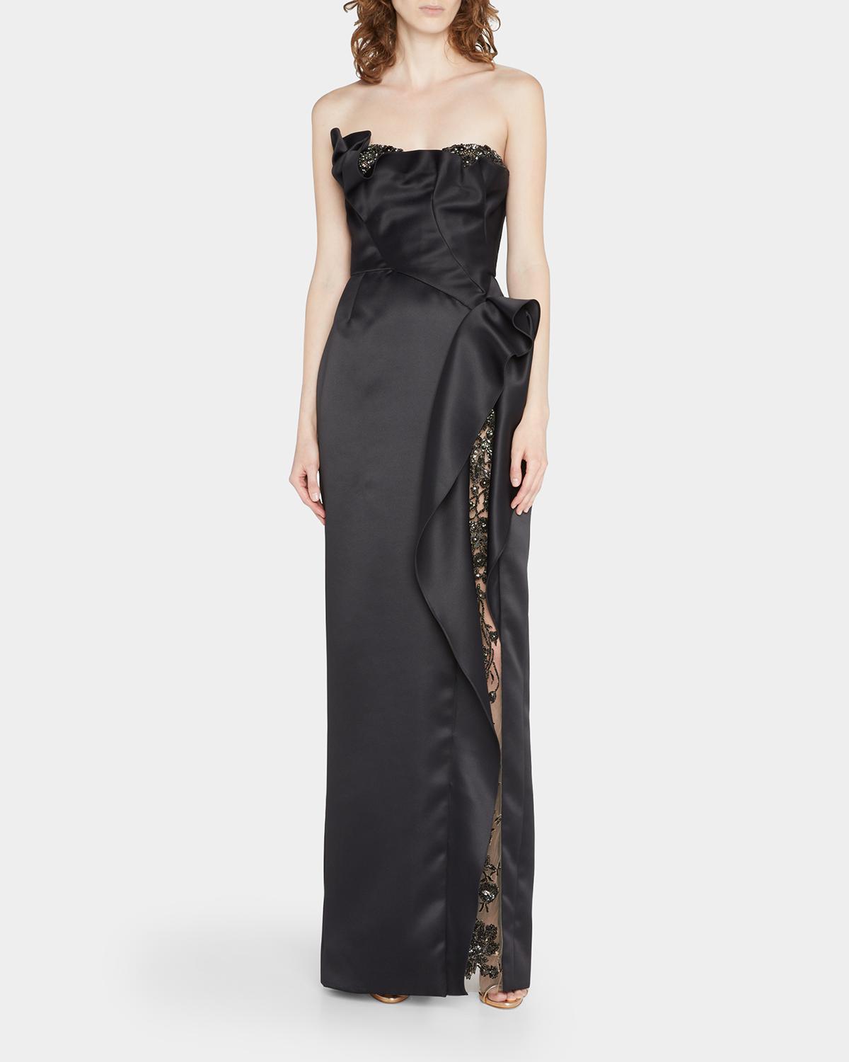 long-sleeve column gown with ornate crystal neckline – RANDO