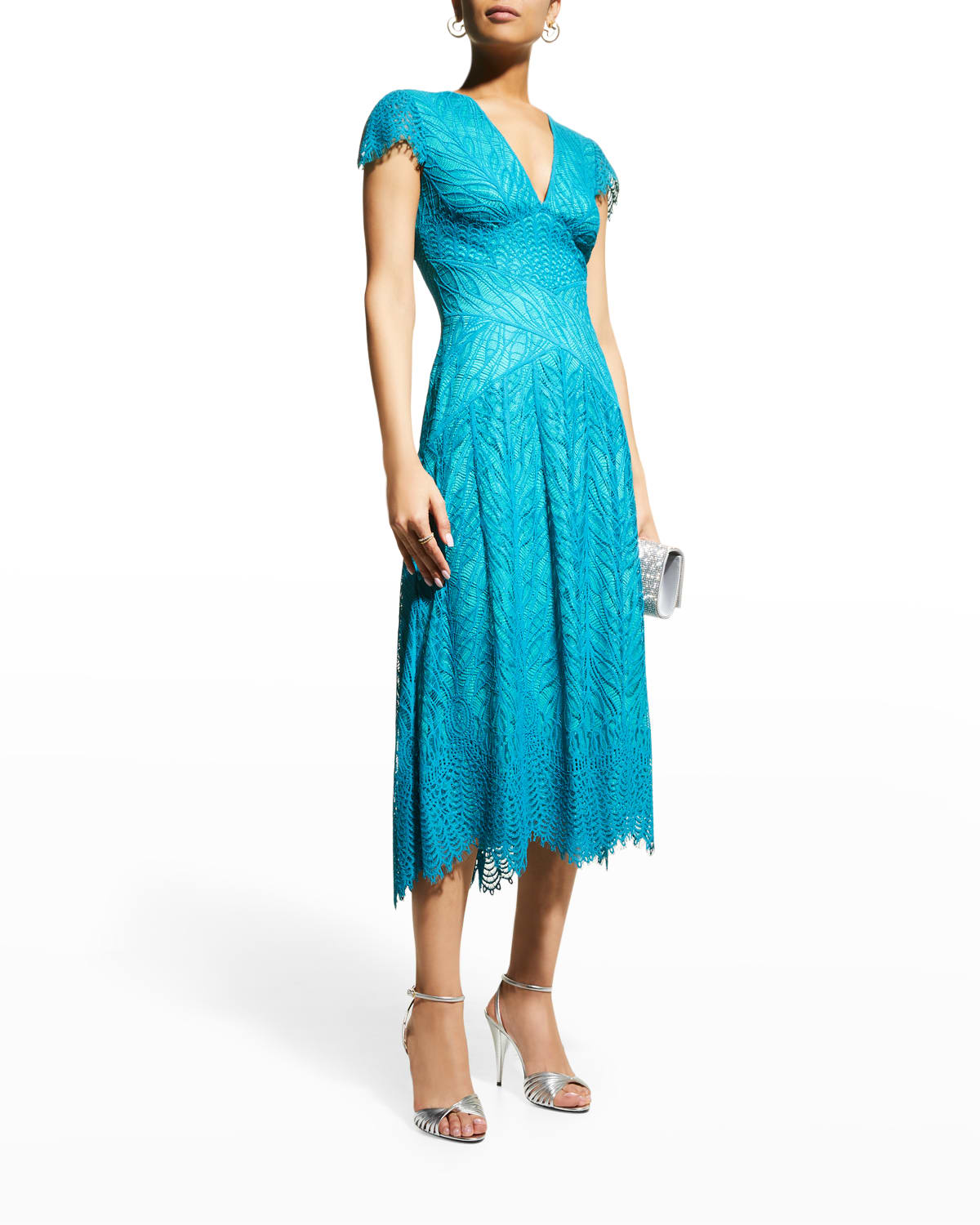Cap Sleeves Lace Dress Neiman Marcus