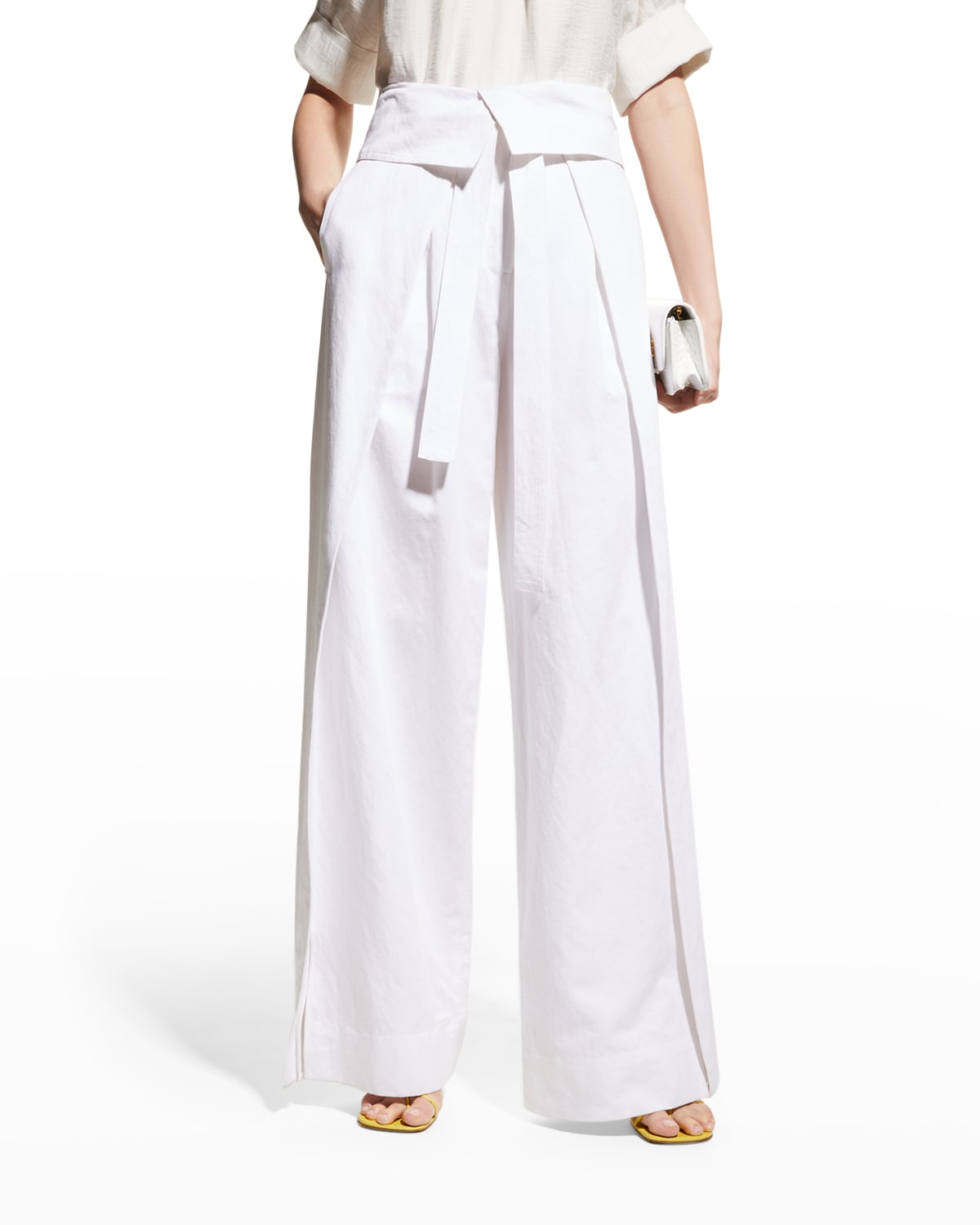 white cotton wide leg pants