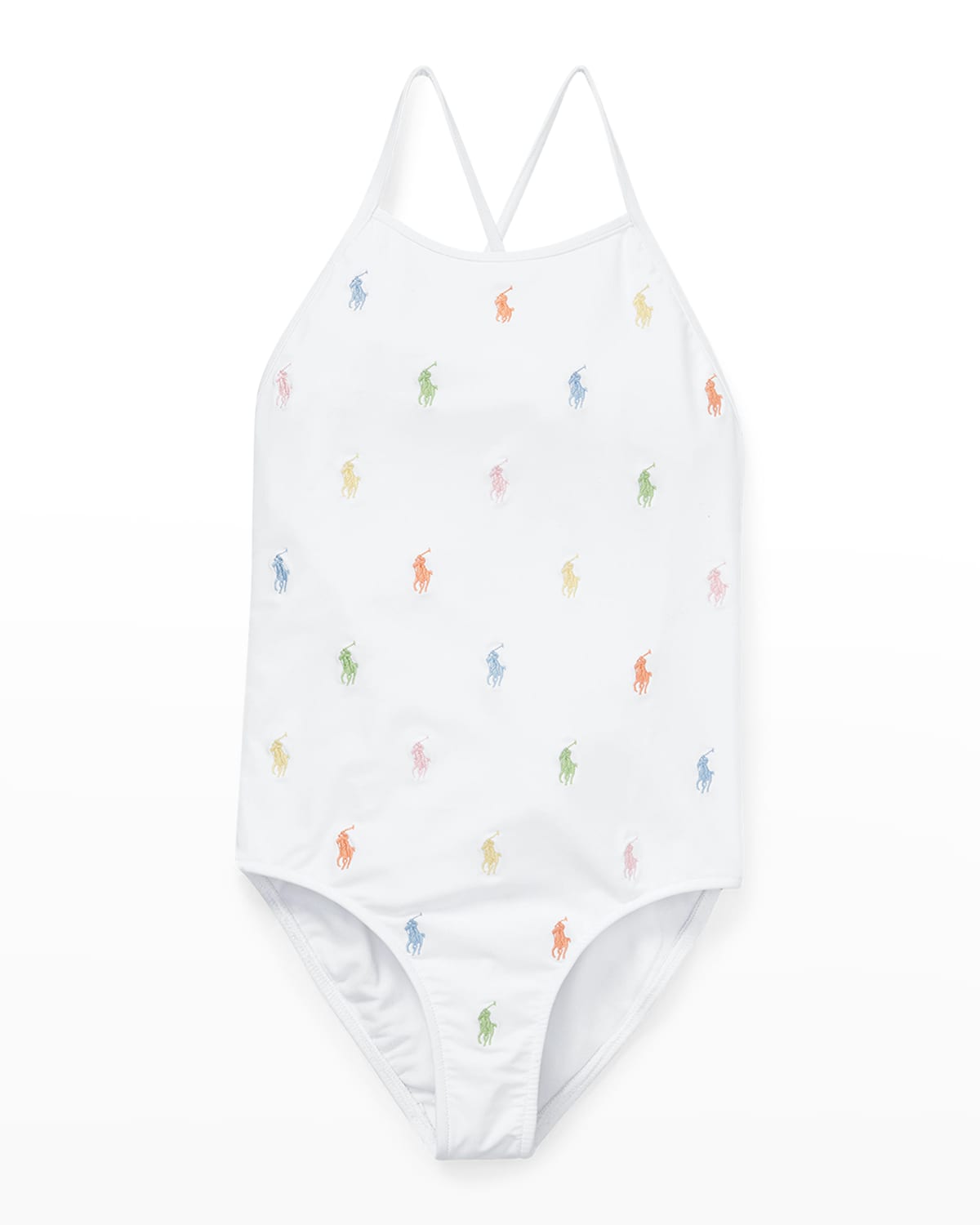 Ralph Lauren Childrenswear Girl S Logo Embroidered Ruffle One Piece Swimsuit Size 8 14 Neiman Marcus