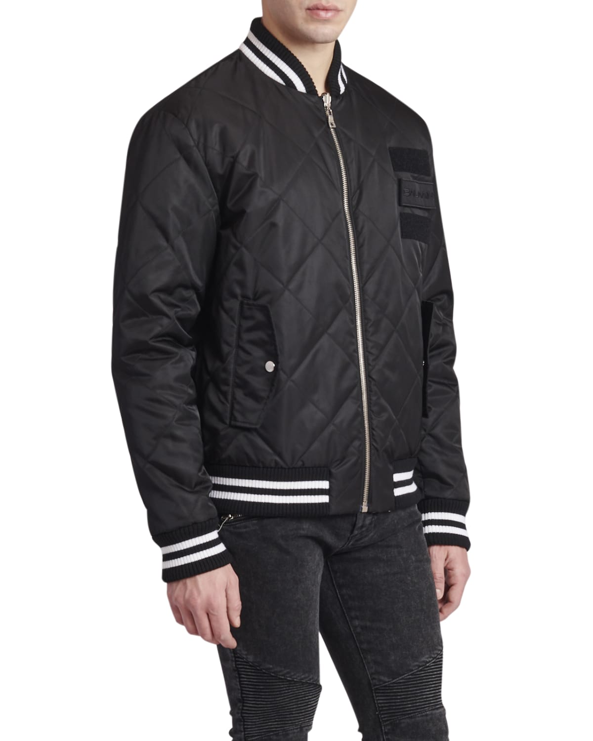 日本正規品 Mens White Stripe Bomber Jacket Black L ウエア(男性用) harusui.ciao.jp