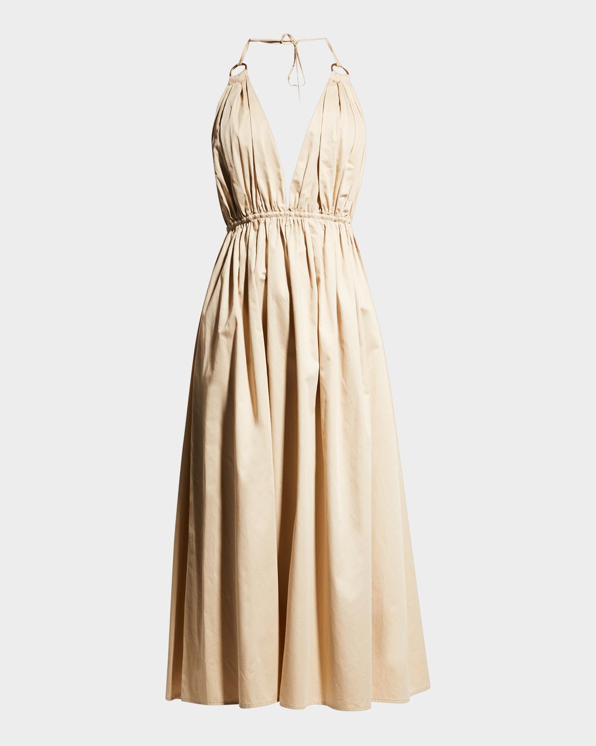 ZEYNEP ARCAY Helen Plunging Halter Cotton Midi Dress