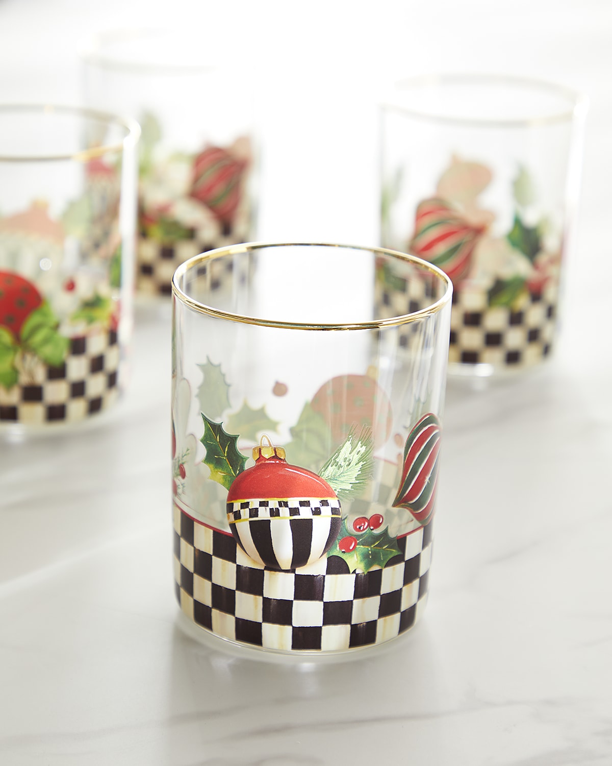 MacKenzie-Childs Deck the Halls Glass Tumblers, Set of 4