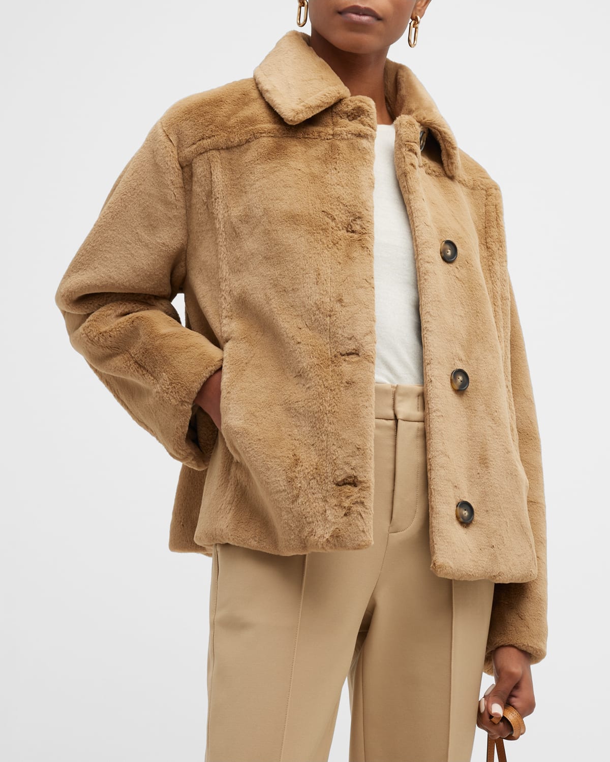 Womens Clothing Jackets Fur jackets Zaful Jackets Leopard Insert Pocket Drop Shoulder Faux Fur Coat in Brown 