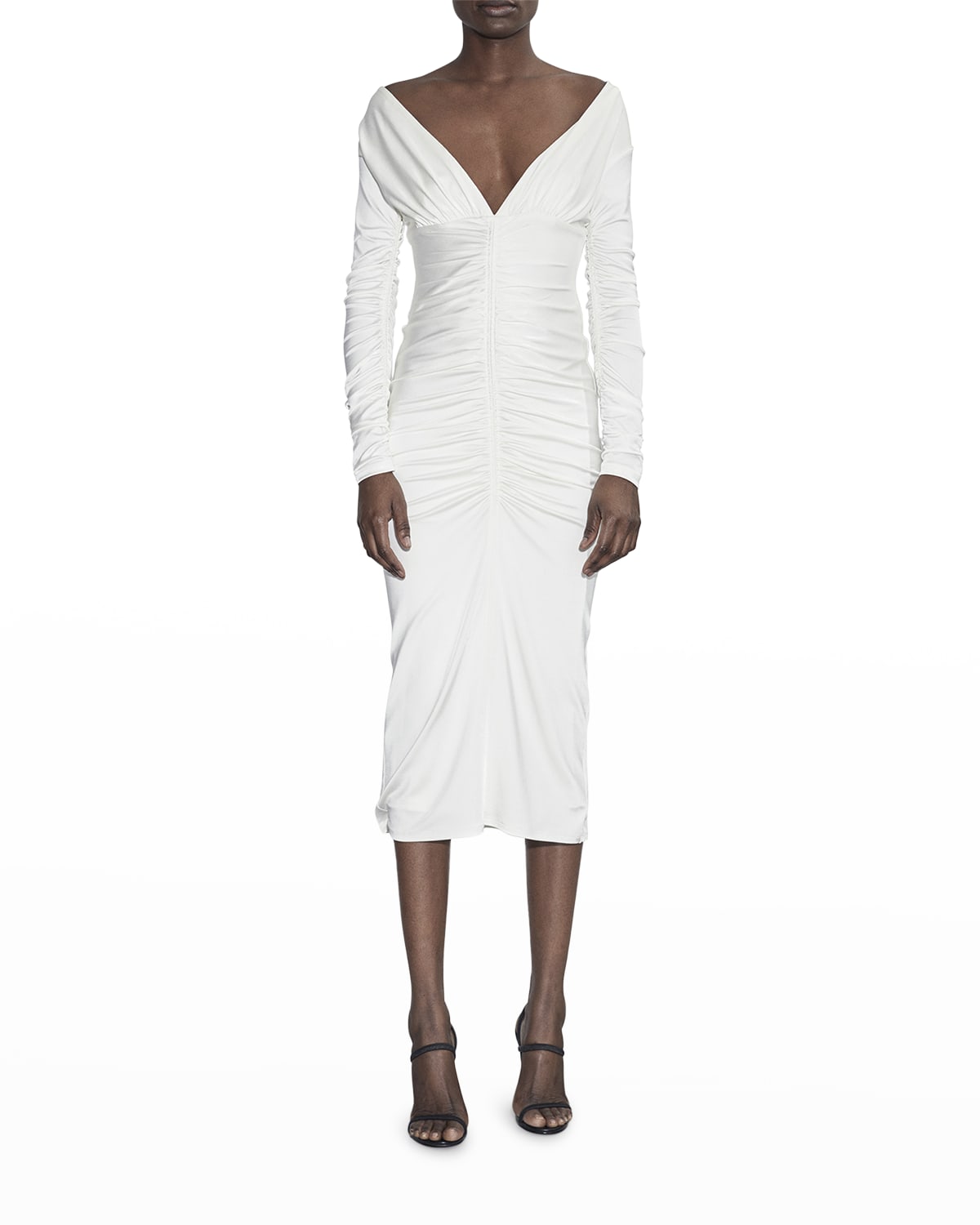 51515 Ruched Deep V-neck A-line Dress main image 1