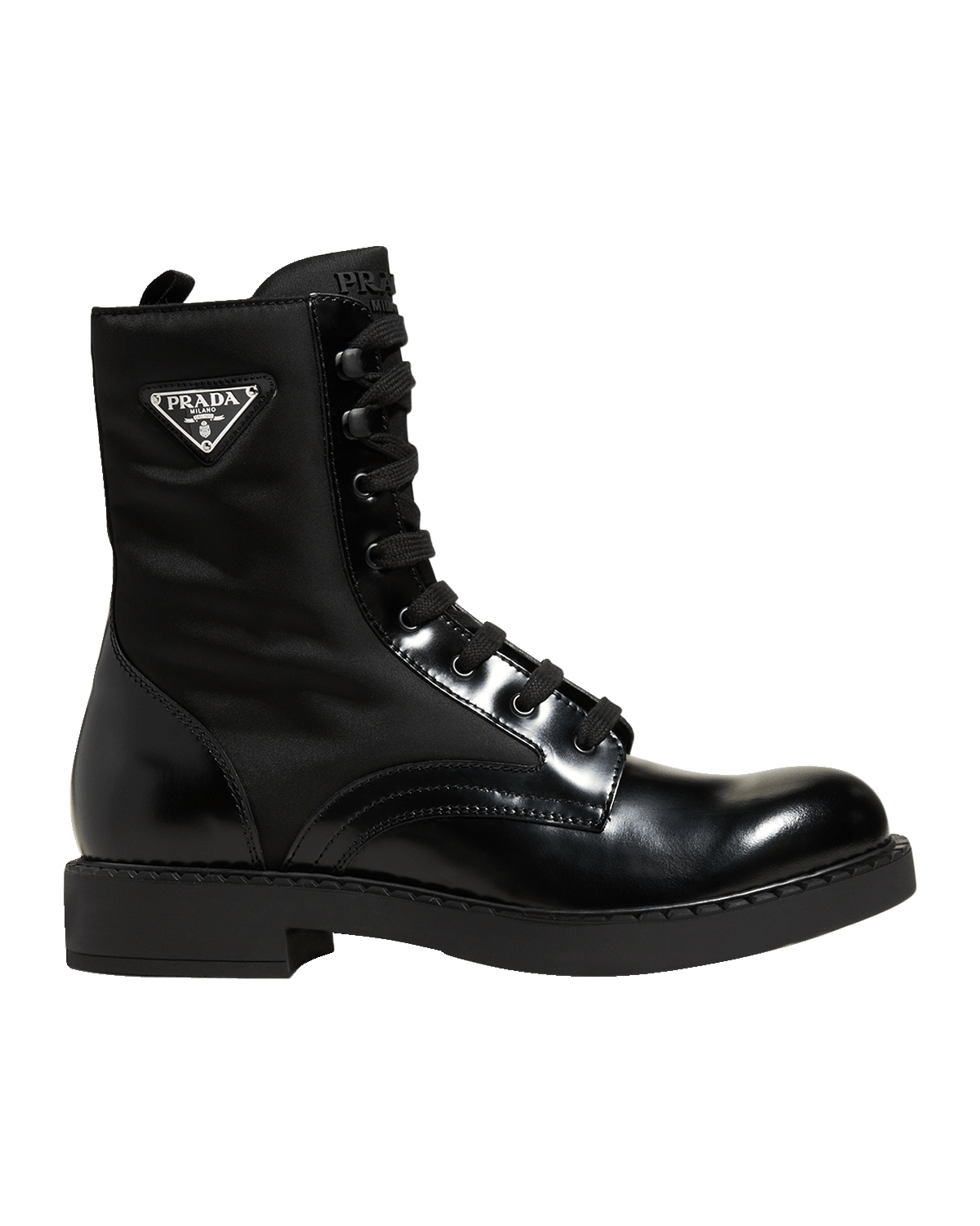 Prada Men's Nylon & Leather Triangle Logo Combat Boots