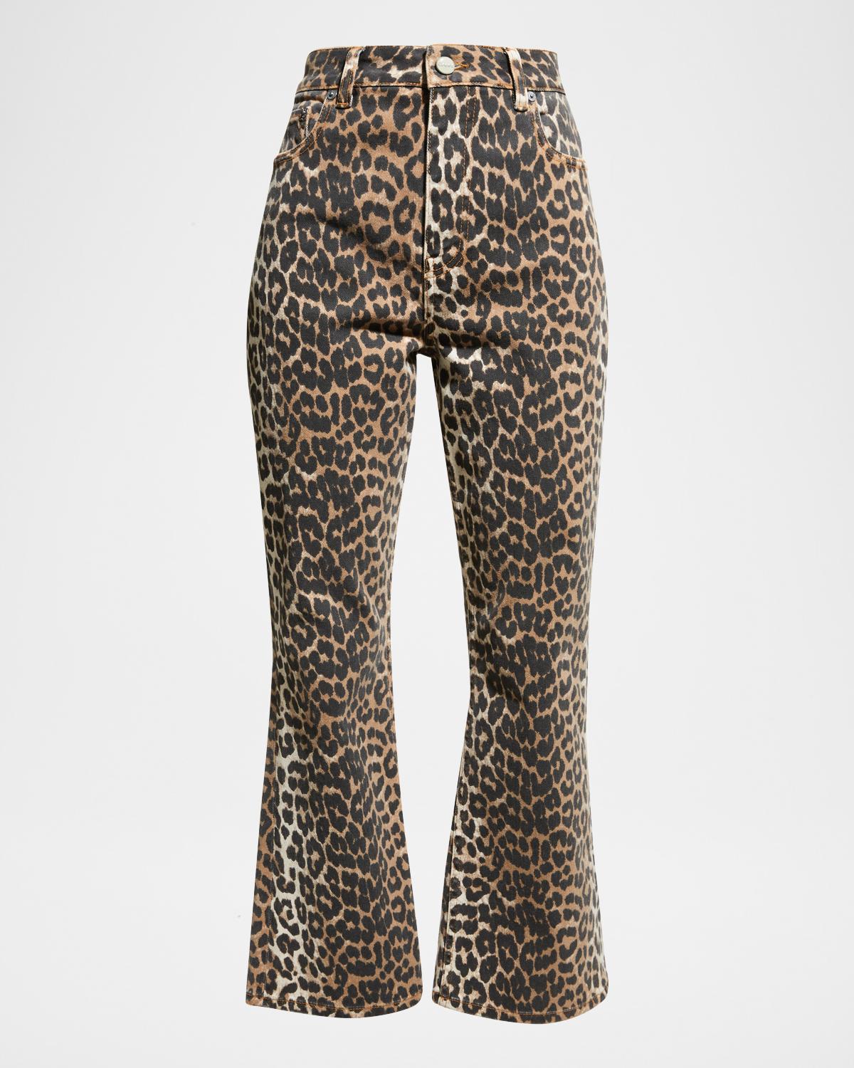Ganni Betzy Leopard Cropped Bootcut Jeans