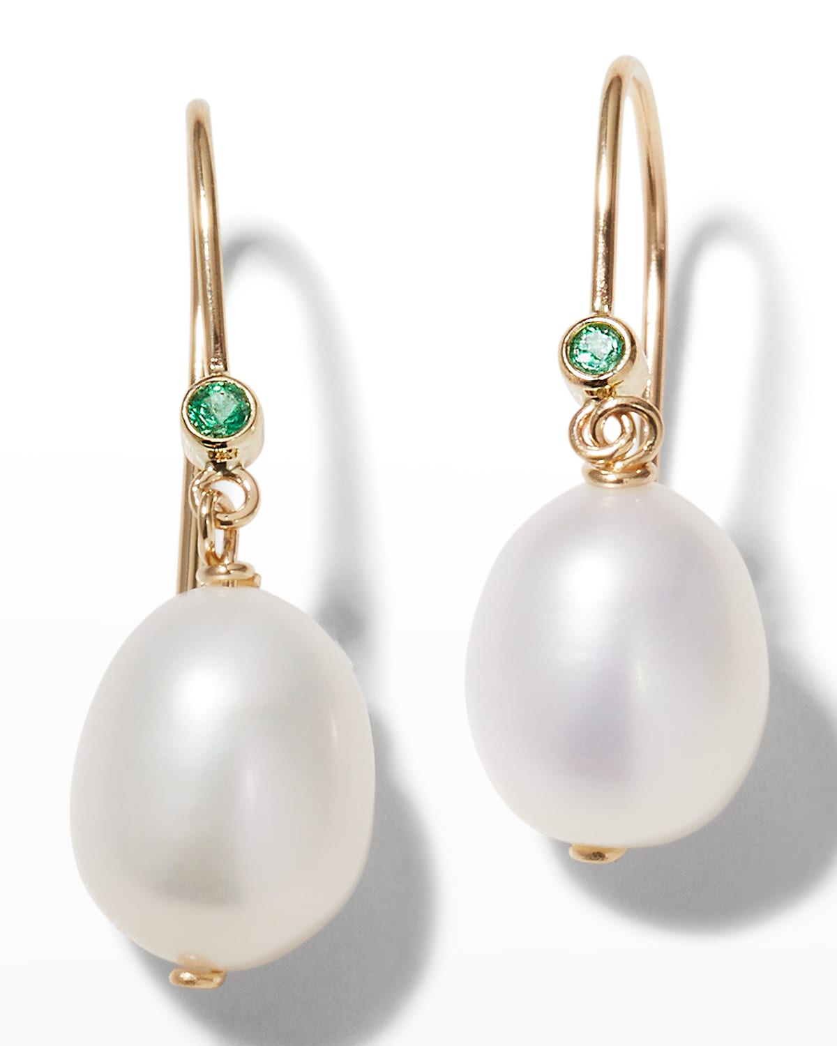 12mm Cultured White Keshi Pearl Cz pave Gold Plated Hook Earrings 