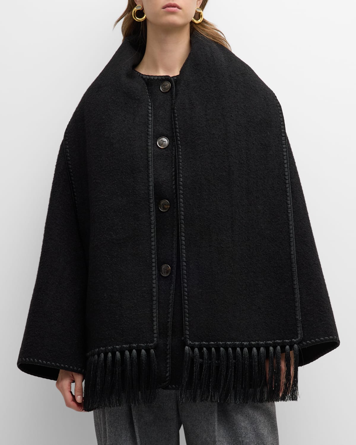 Toteme Embroidered Fringe-Trim Scarf Wool Jacket