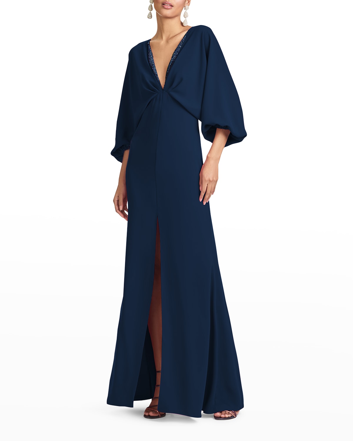beaded column gown with mock neckline
