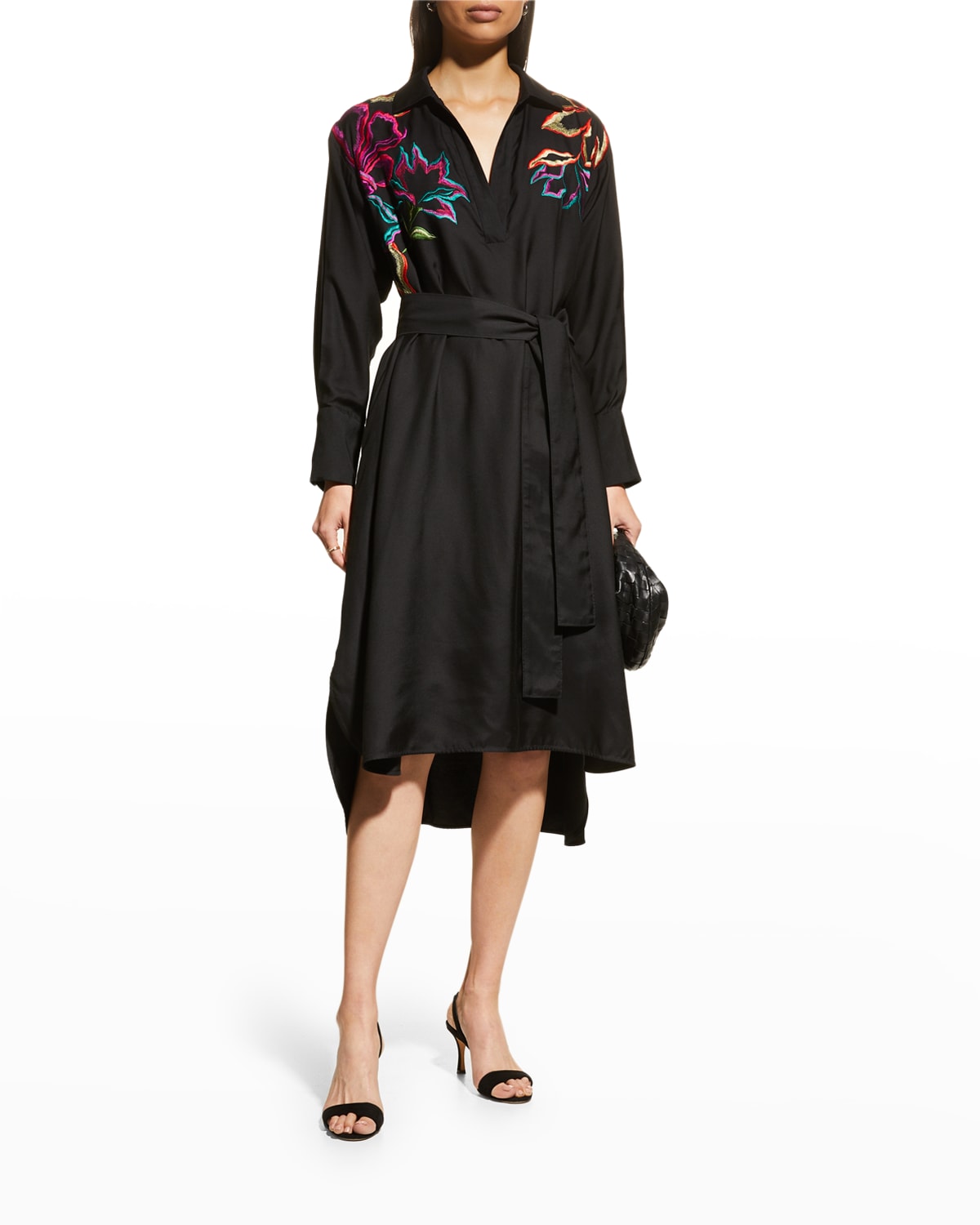 Long Sleeves Silk Shirt Dress | Neiman Marcus