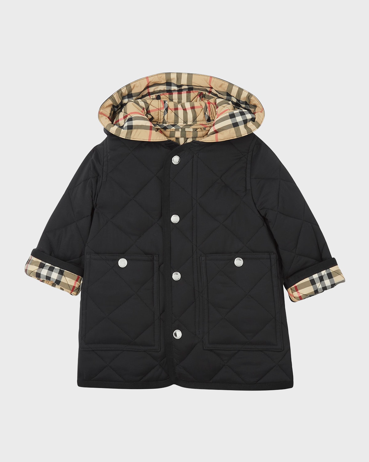 Burberry Kid's Reilly Diamond-Quilted Hooded Jacket, Size 6-12M