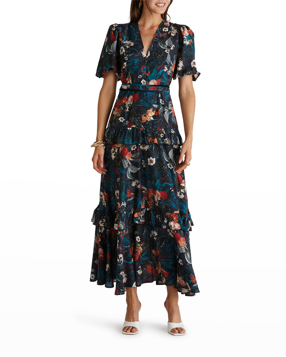 Cynthia Rowley Sleeveless Polka Dot Ruffle Maxi Dress | Neiman Marcus