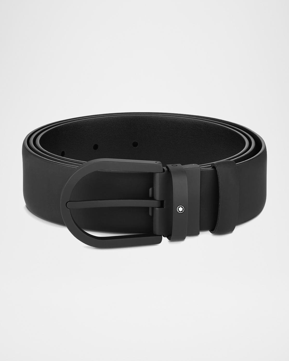 Montblanc Men's Tonal Horseshoe Buckle Leather Belt