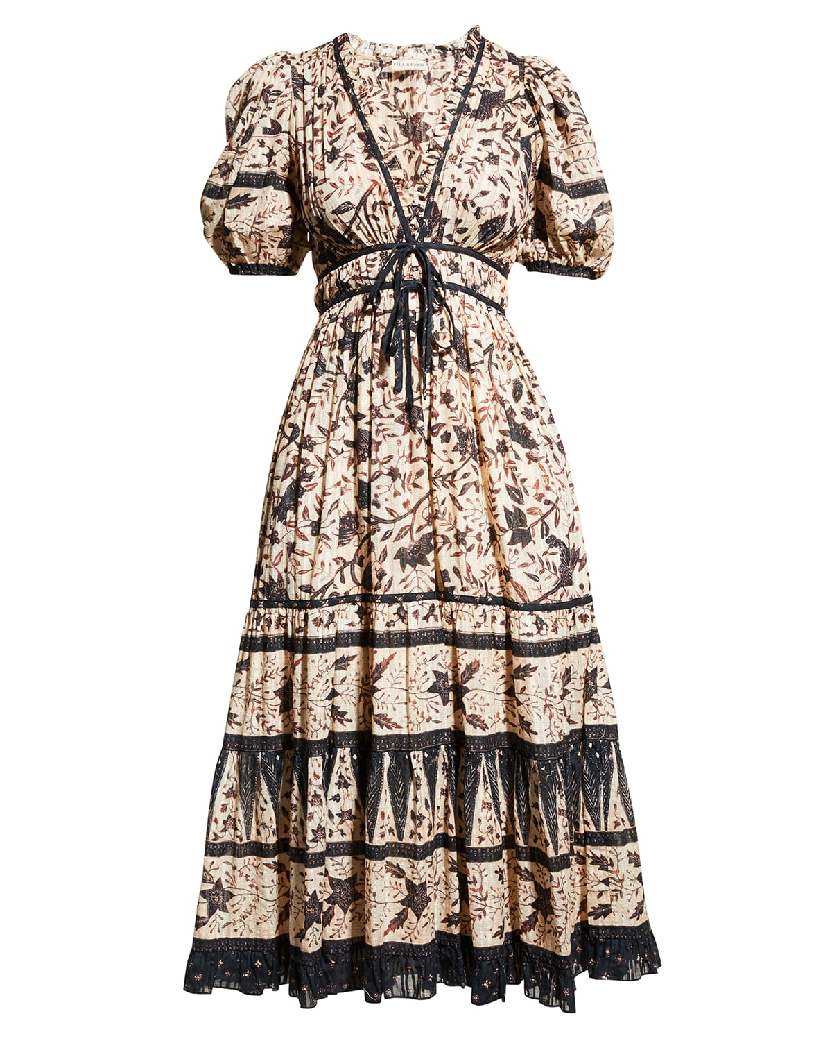 mid pink textured shirred frill puff sleeve midi dress