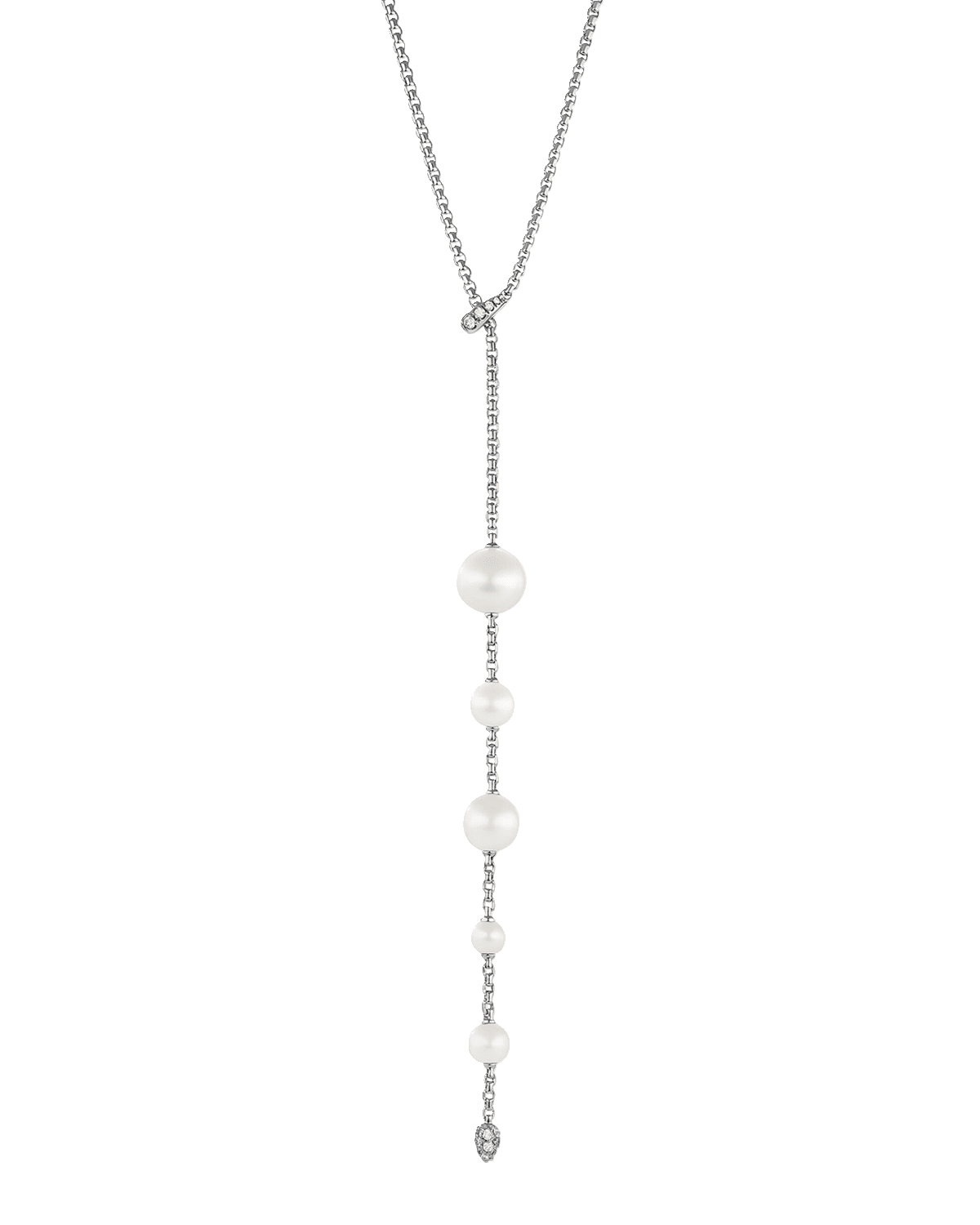 David Yurman Pearl and Pave Y-Necklace with Diamonds in Silver, 2mm, 28"L