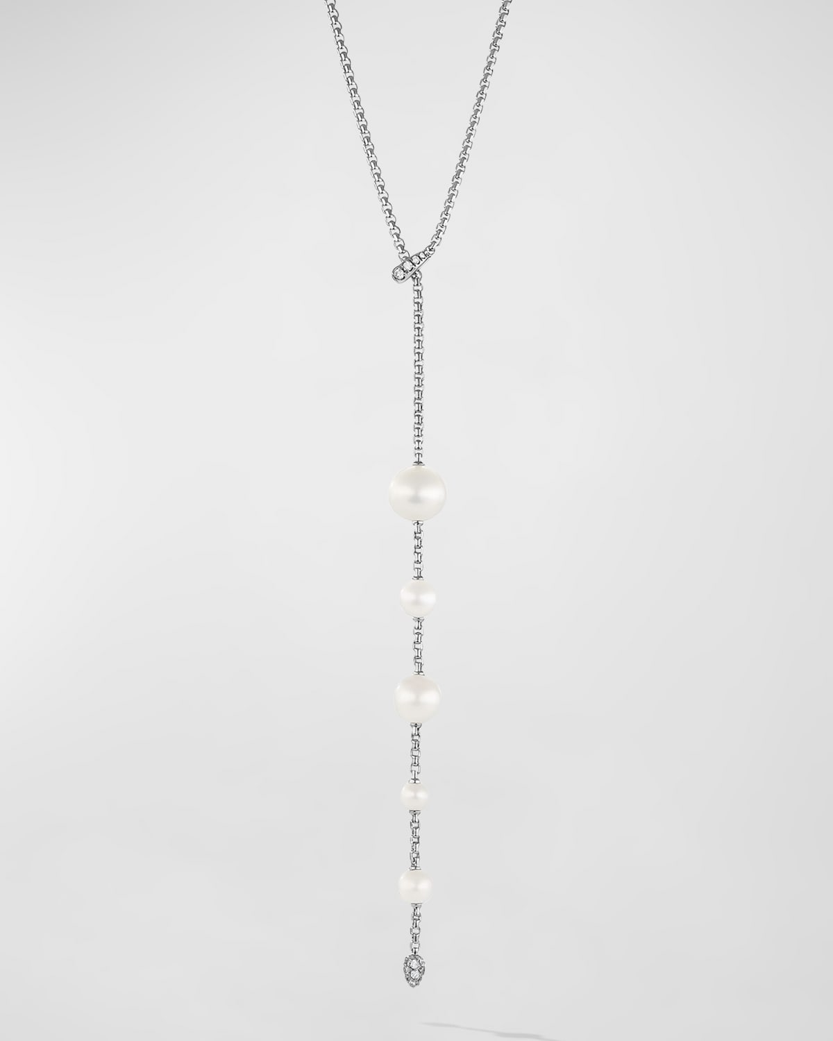 David Yurman Pearl and Pave Y-Necklace with Diamonds in Silver, 2mm, 28"L