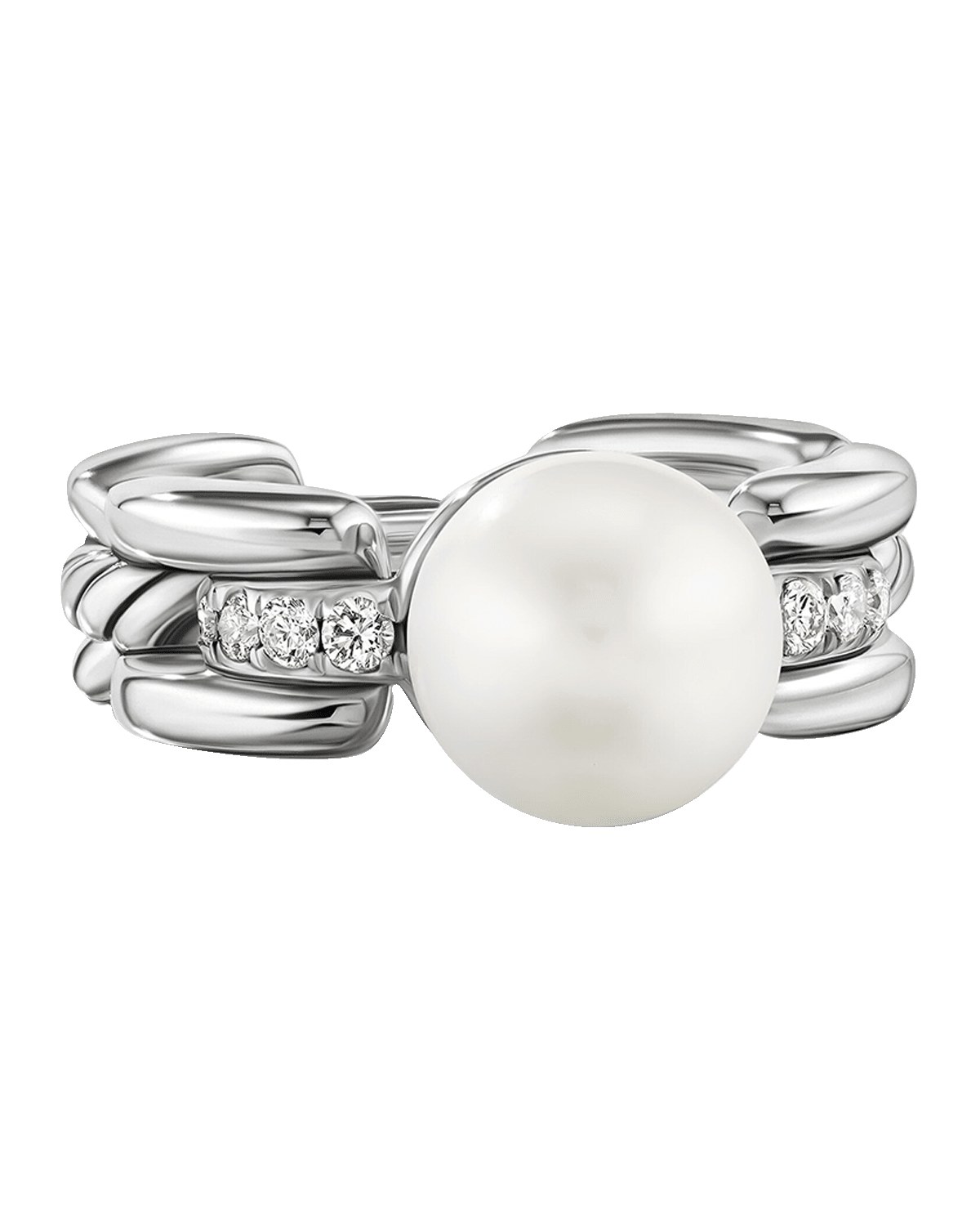 David Yurman DY Madison Pearl Ring with Diamonds in Silver, 7.5mm