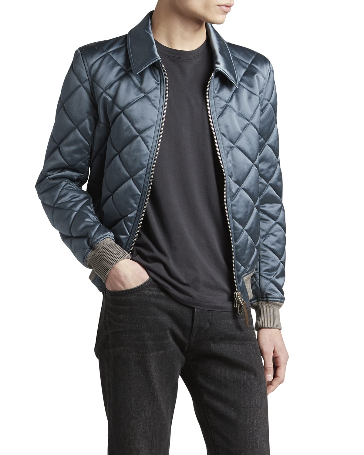 Leather Zip Bomber Jacket | Neiman Marcus