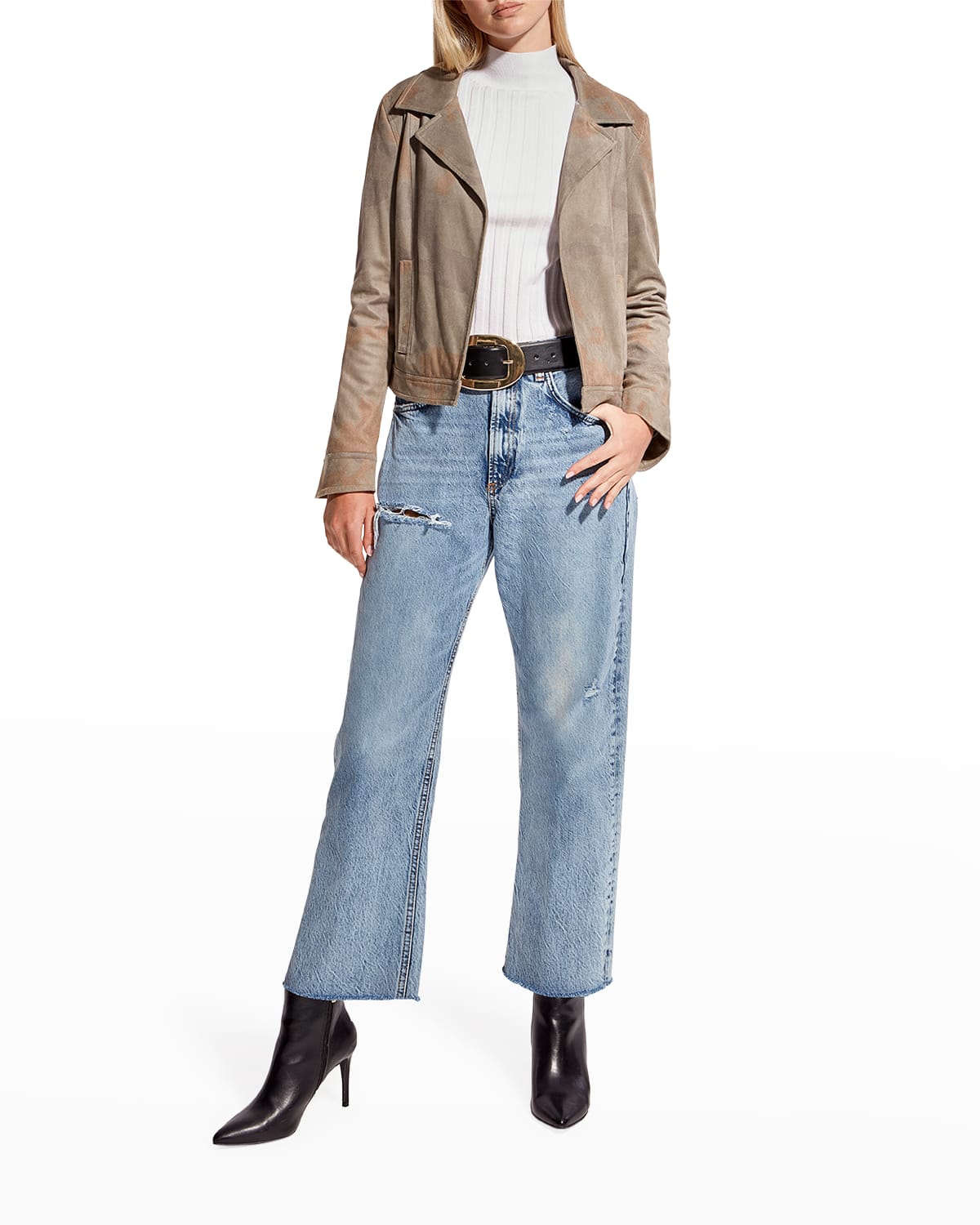 Womens Suede Outerwear | Neiman Marcus 激安先着 NAVY JKT SUEDE SADDLE レザージャケット