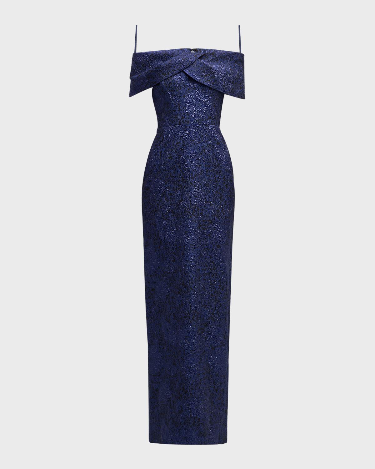 Rickie Freeman for Teri Jon Off-Shoulder Jacquard Column Gown